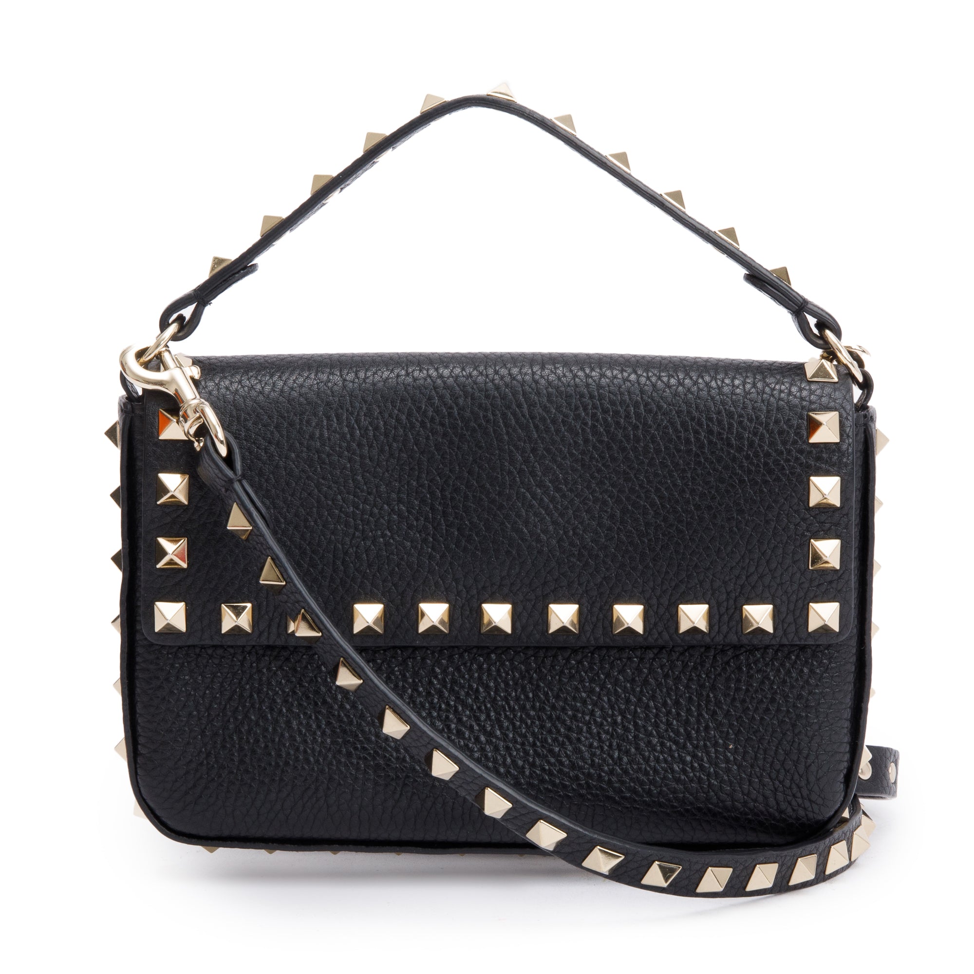 Valentino Black Grained Calfskin Leather Rockstud Handie Mini Crossbody Bag w/ Box