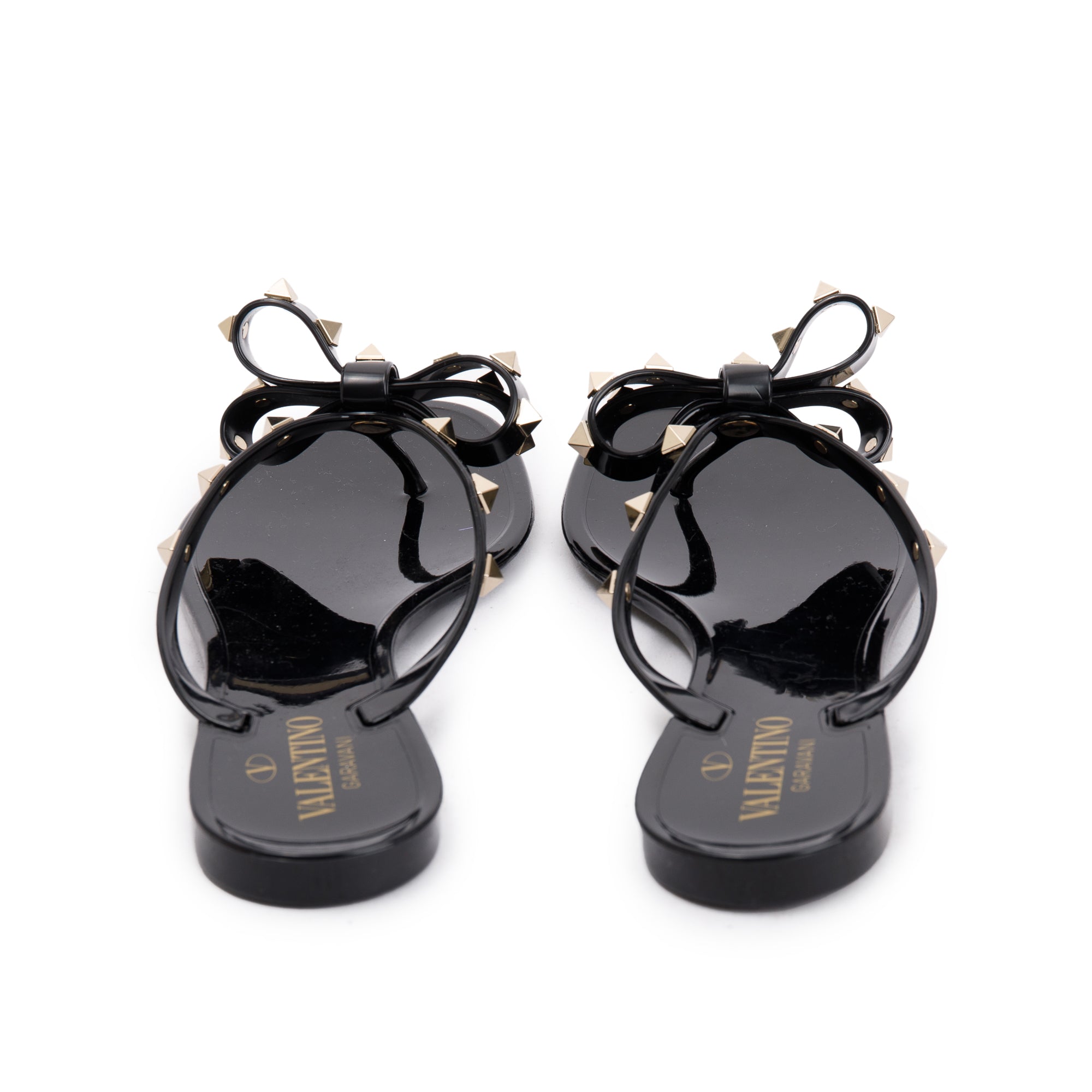Valentino Black Jelly Thong Rockstud Sandals, Size 38 w/ Box & Receipt