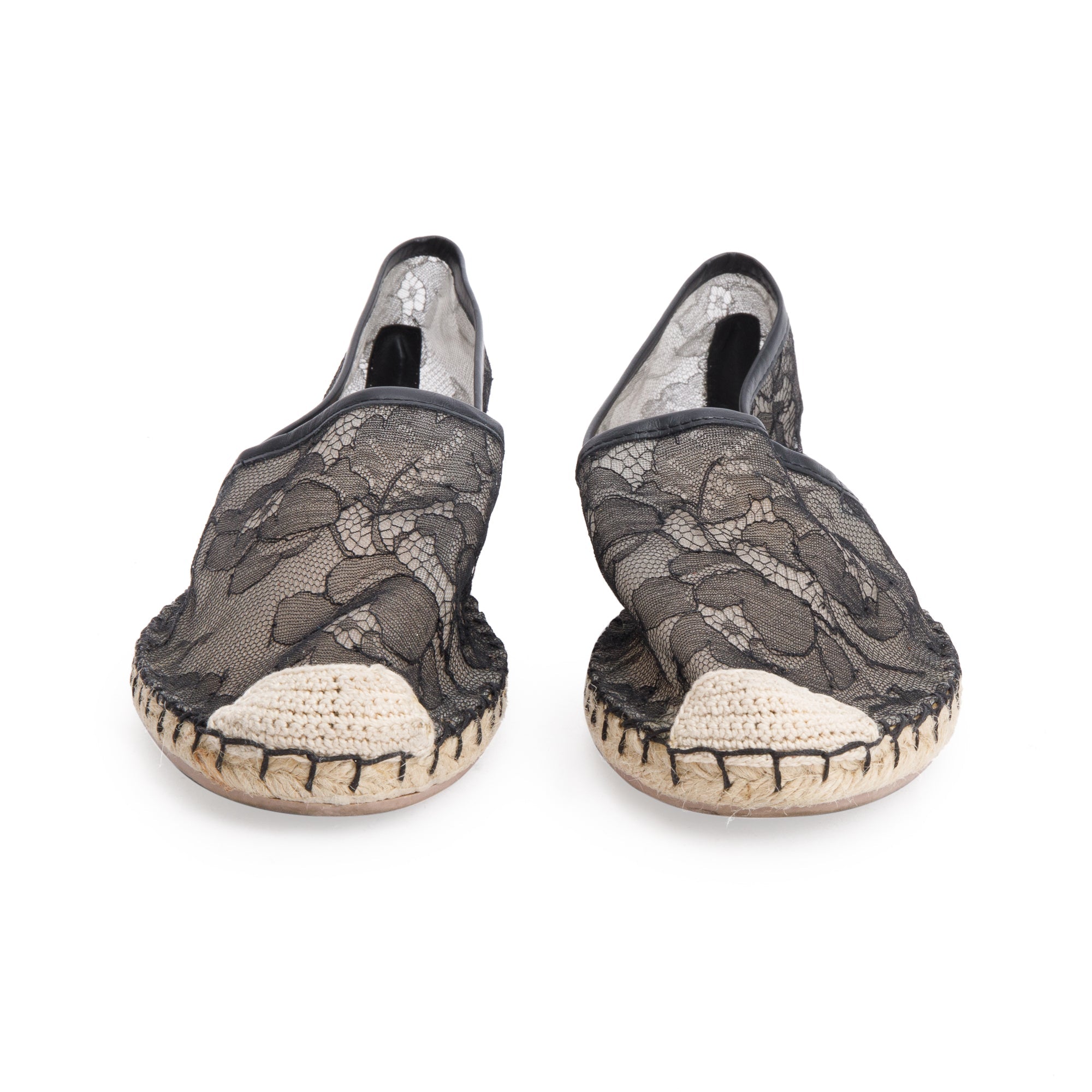 Valentino Black Lace Floral Espadrilles, Size 35