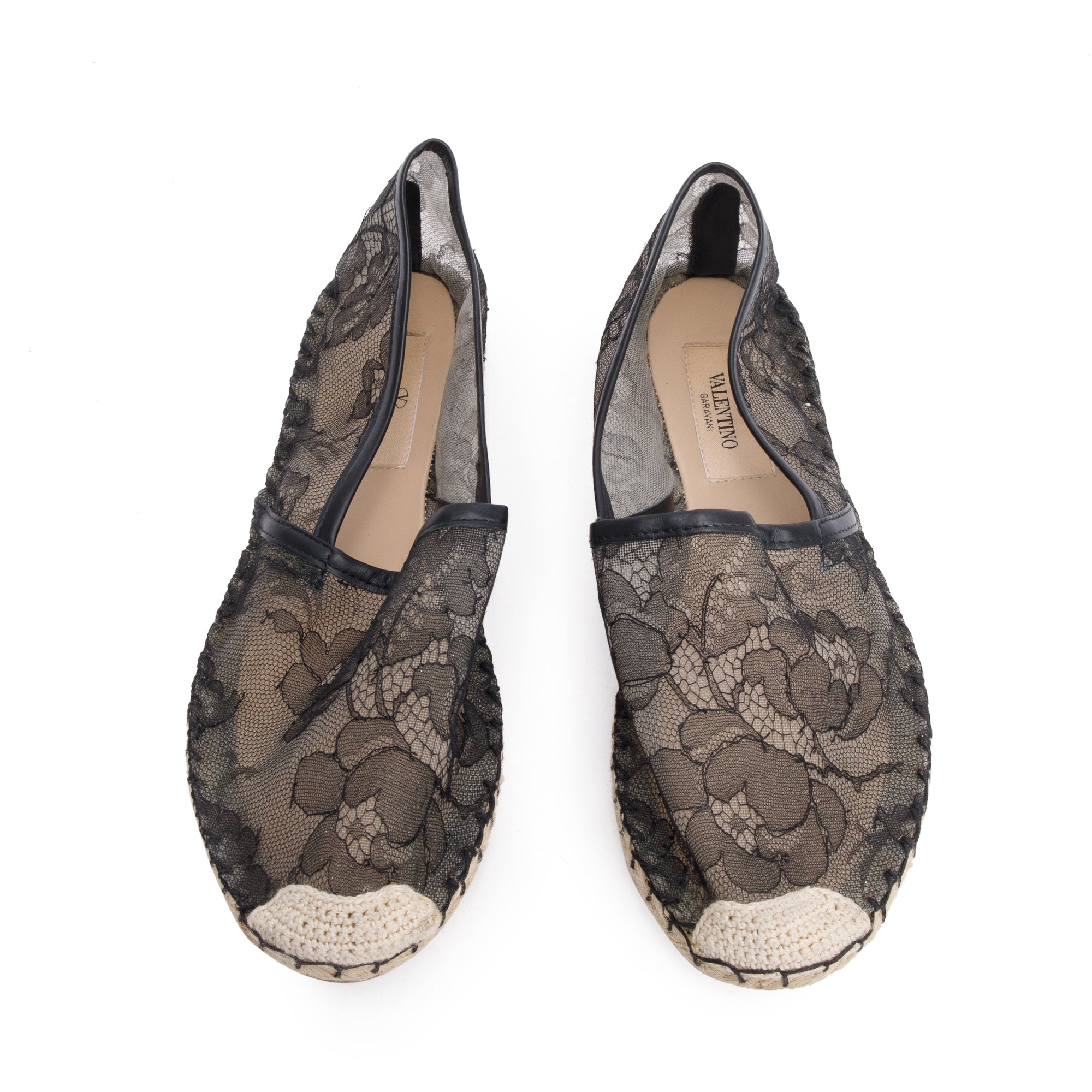 Valentino Black Lace Floral Espadrilles, Size 35