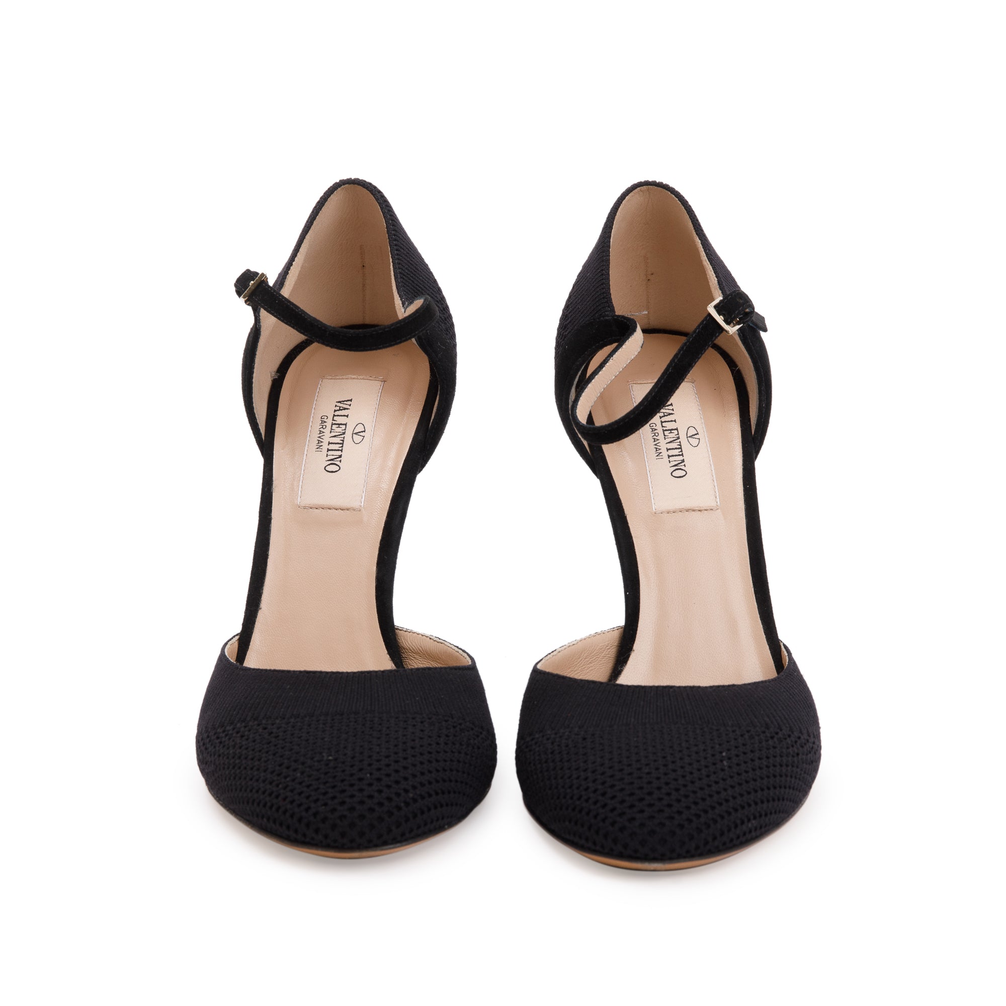 Valentino Black Leather & Knit Mary Jane Pumps, Size 36.5 w/ Box