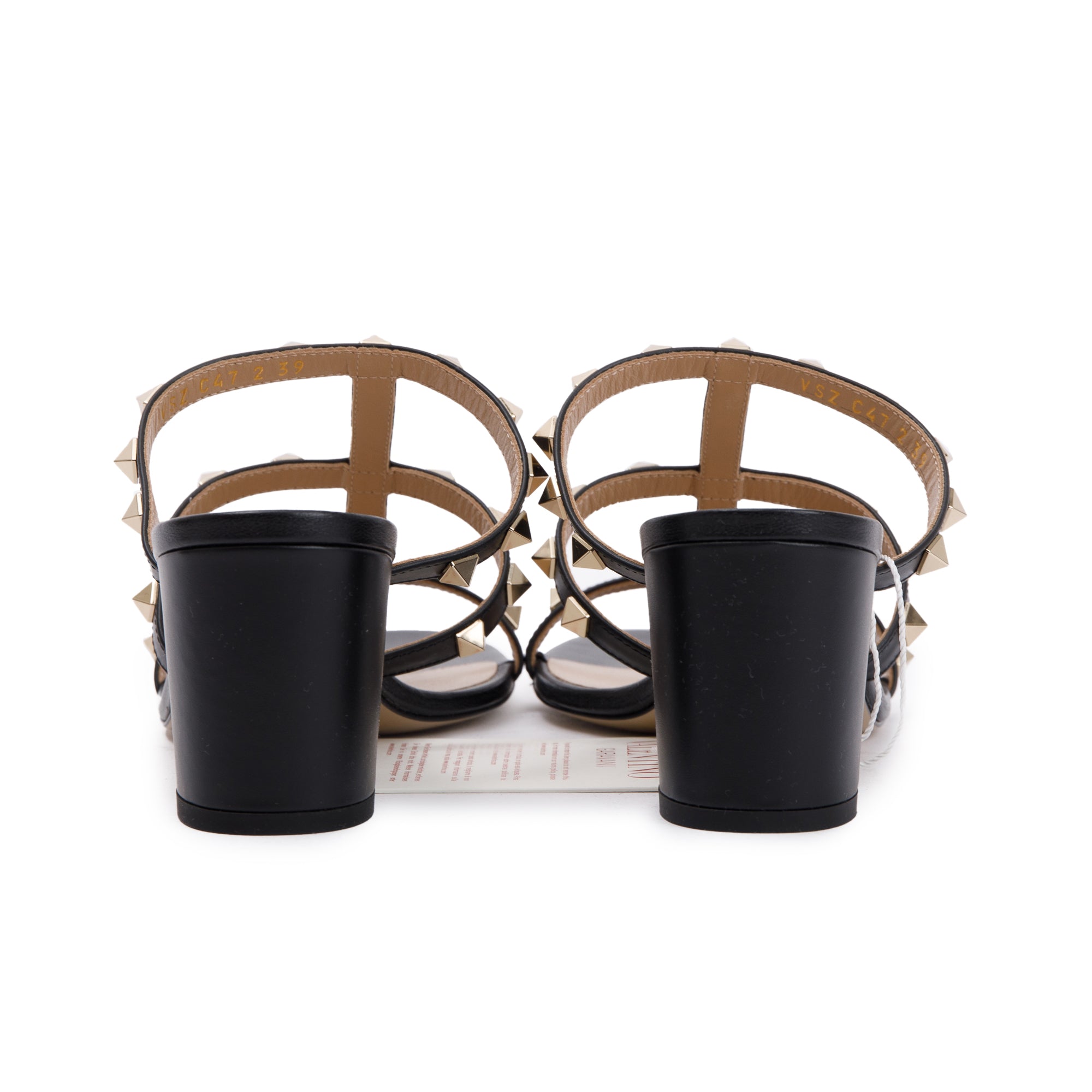 Valentino Black Leather Rockstud Heeled Mule Sandals, Size 39 w/ Box