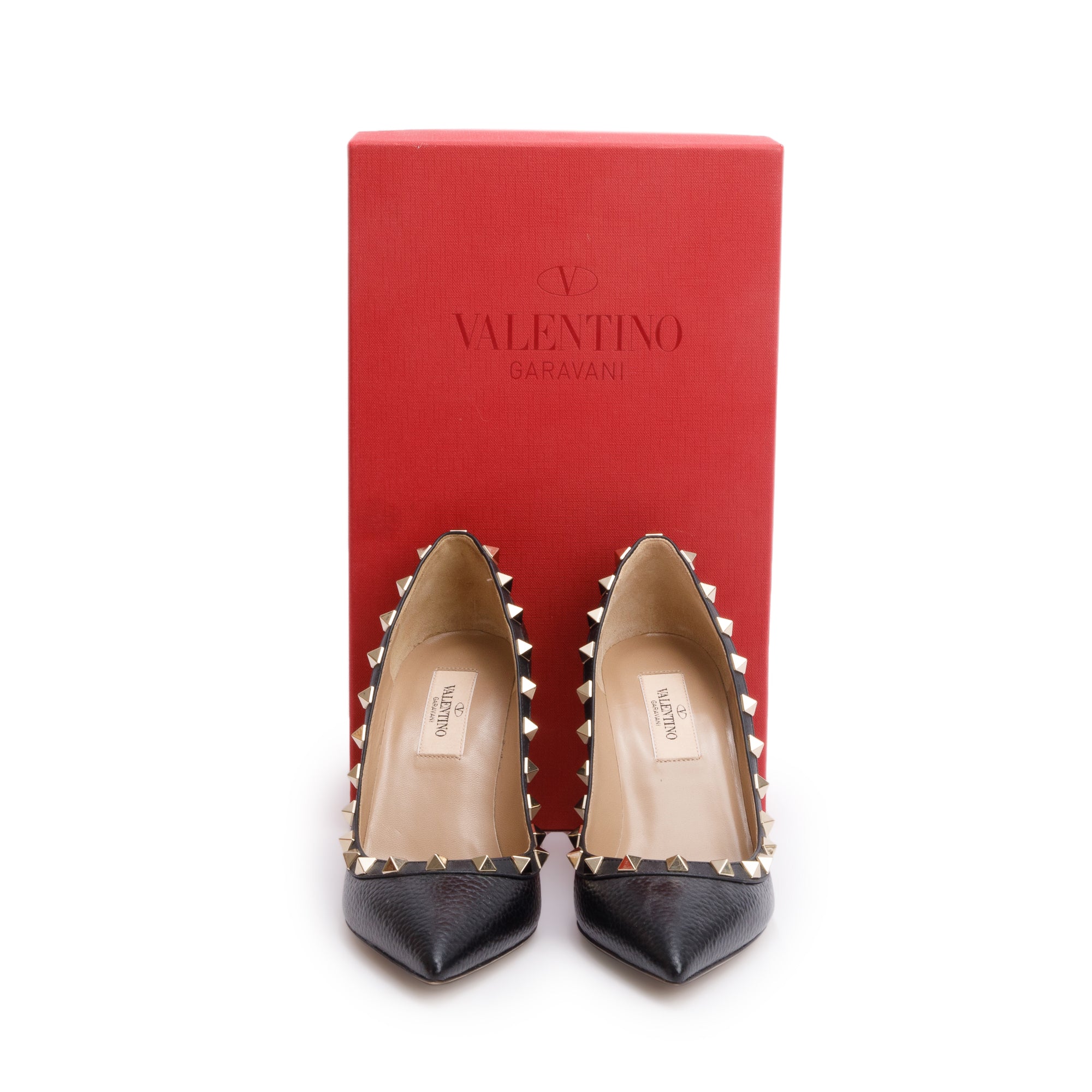 Valentino Black Leather Rockstud Pointed Toe Pumps, Size 36 w/ Box