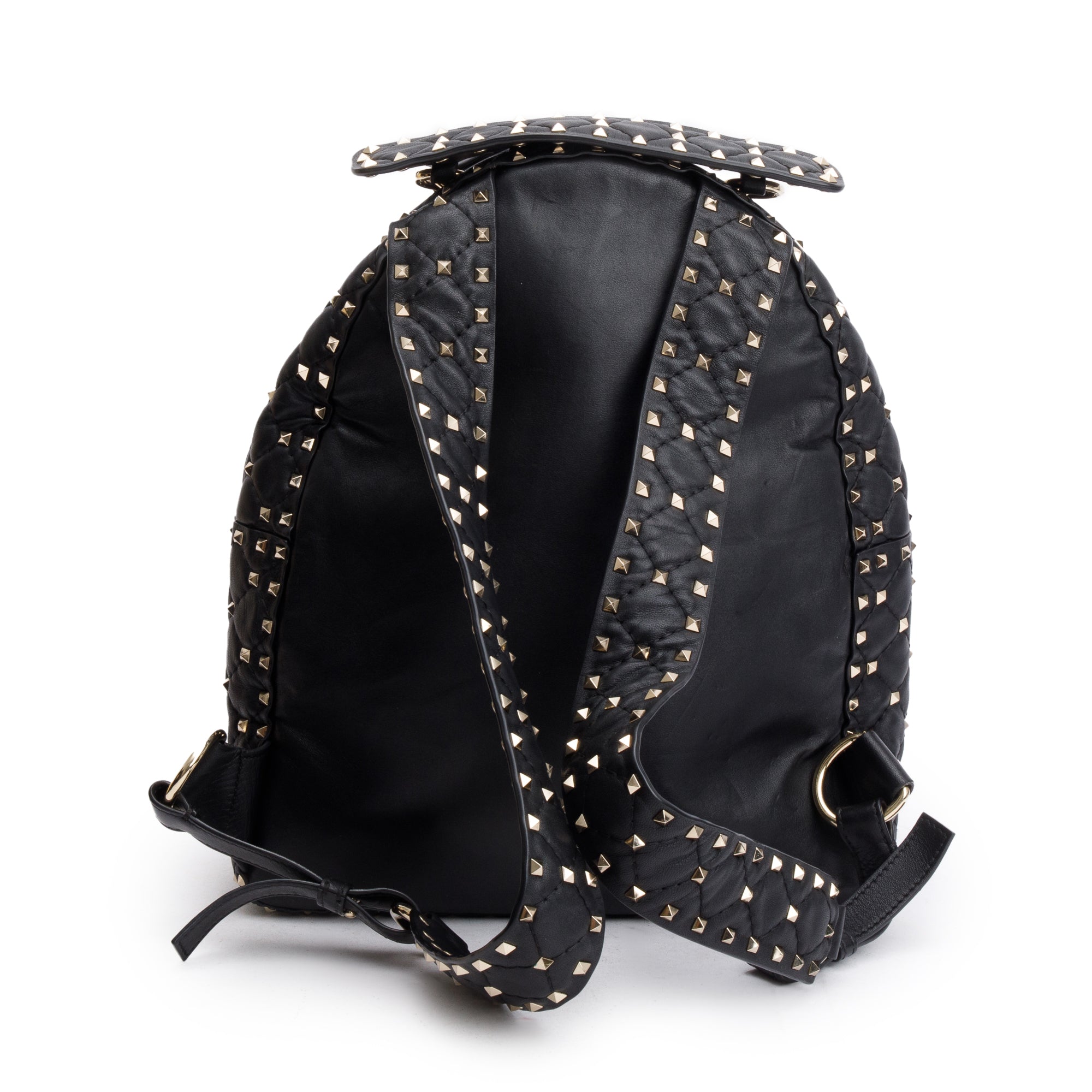 Valentino Black Leather Rockstud Spike Small Backpack