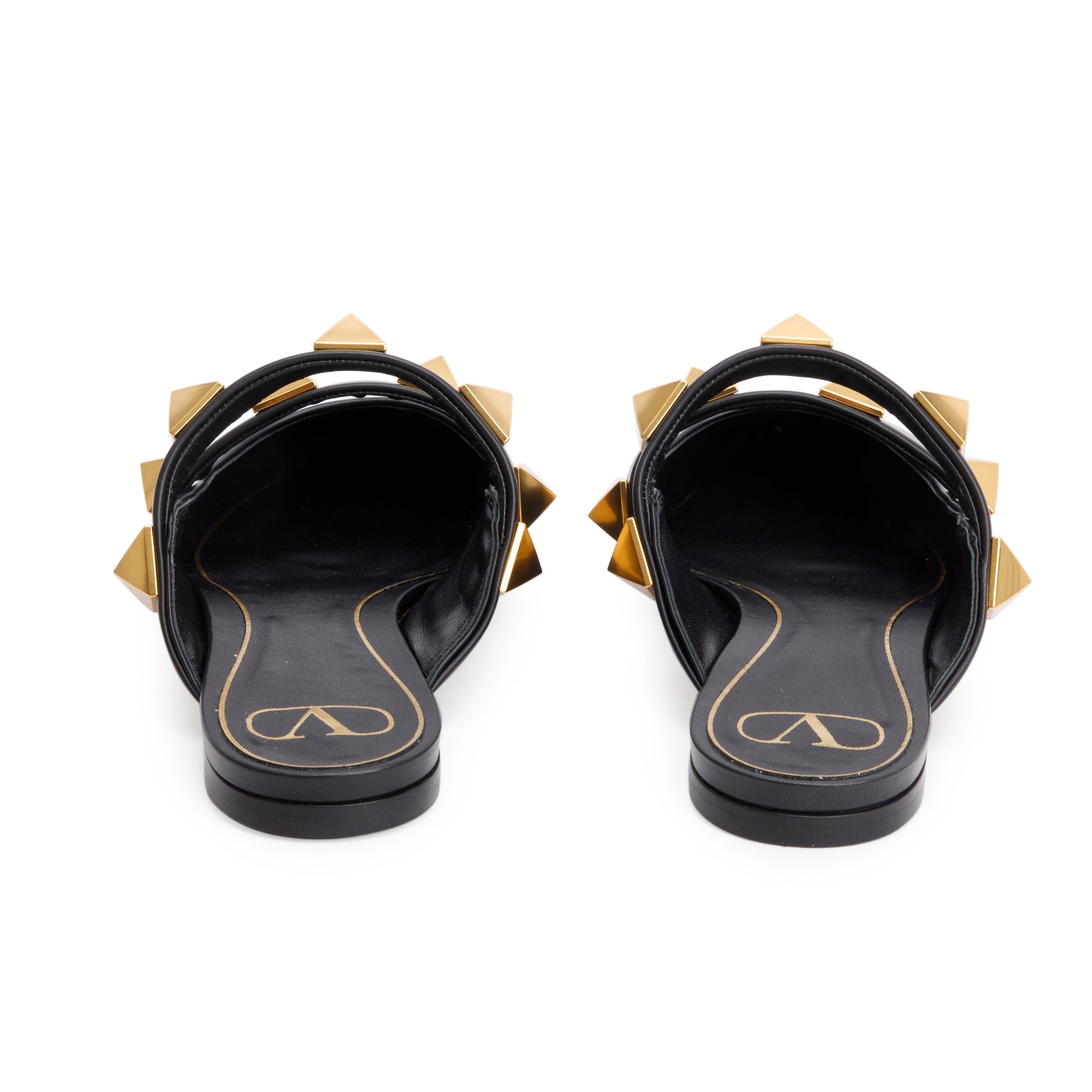 Valentino Black Leather Roman Stud Flat Mule, Size 40 w/ Box