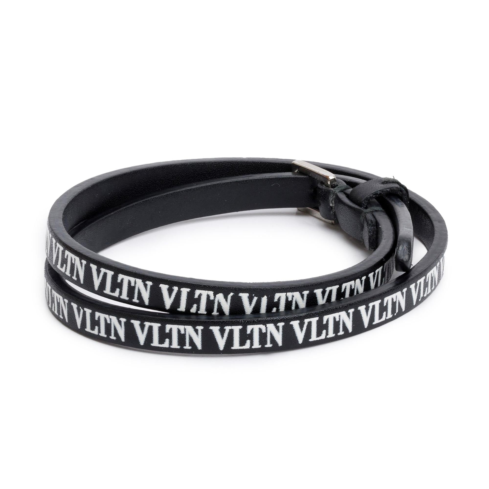 Valentino Black Leather VLTN Double Wrap Bracelet
