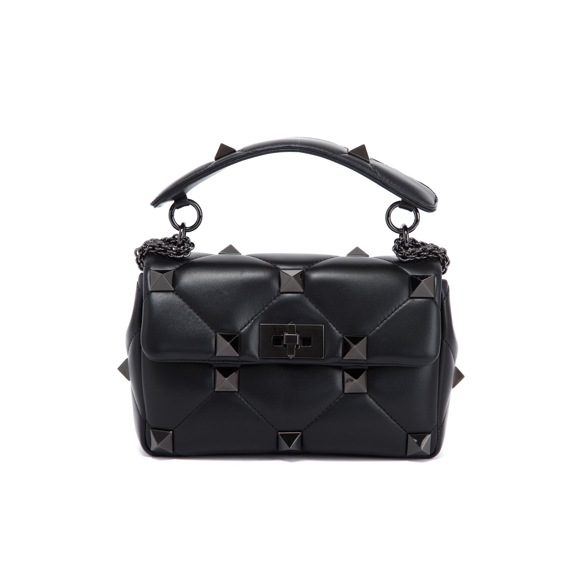 Valentino Black Medium Roman Stud Shoulder Bag