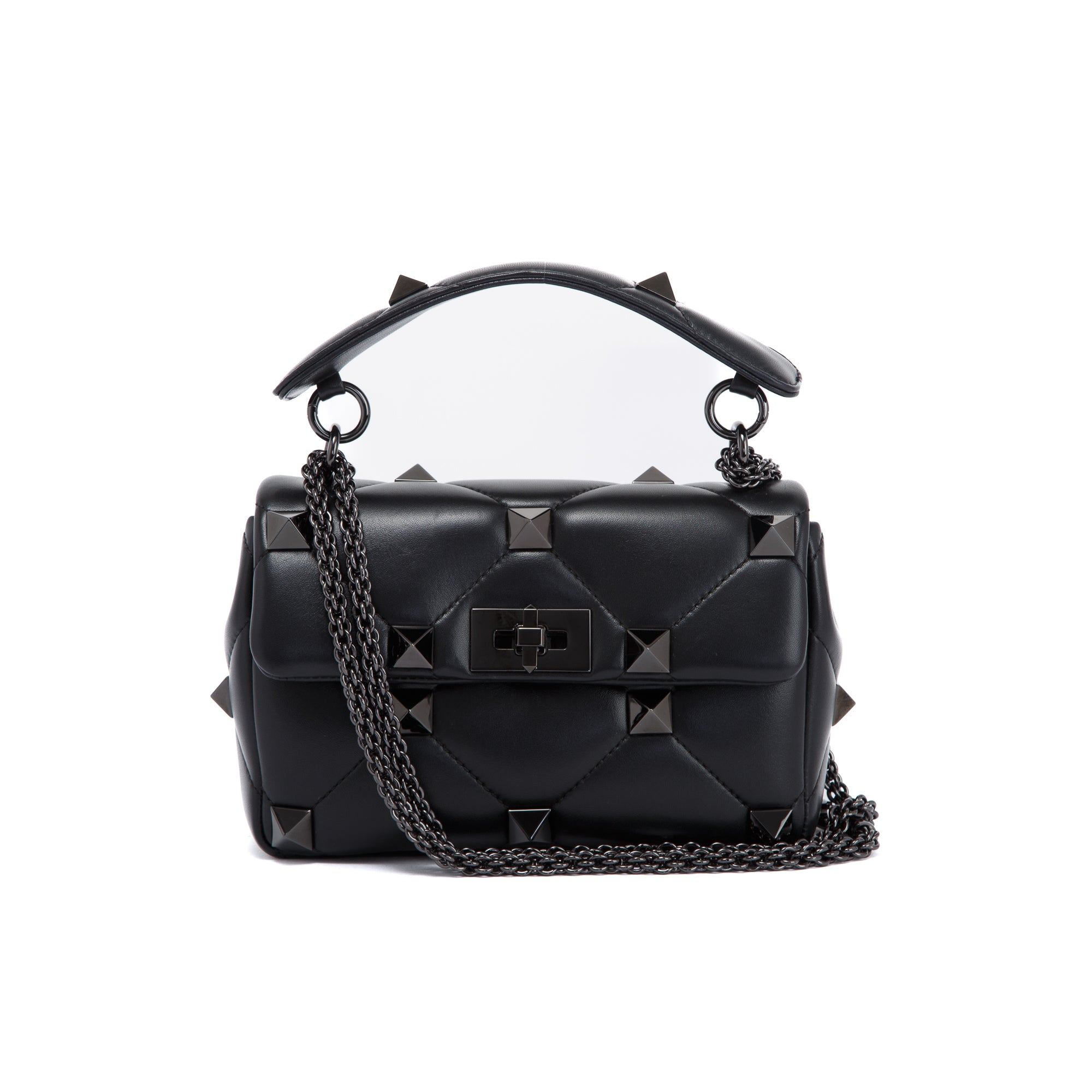 Valentino Black Medium Roman Stud Shoulder Bag