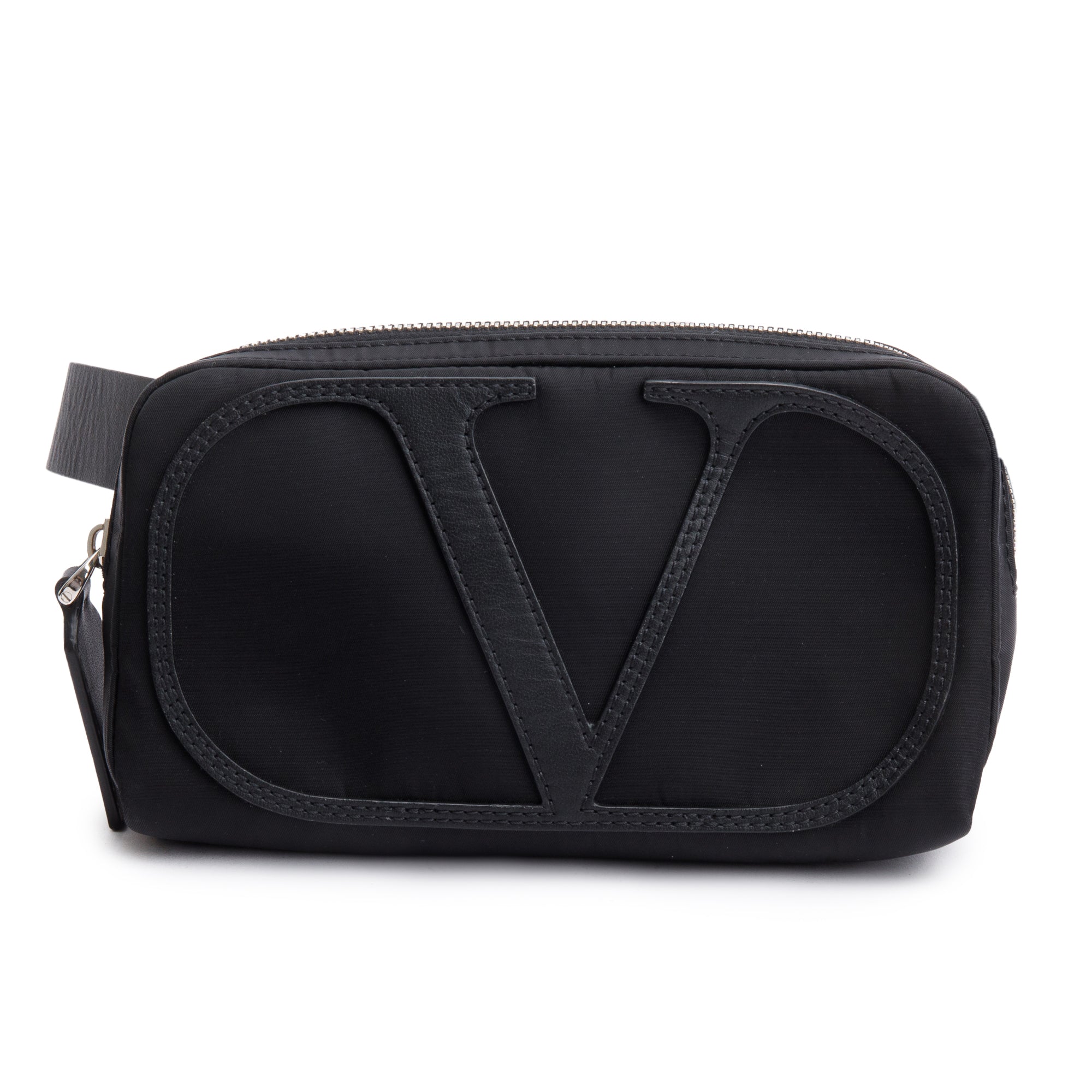 Valentino Black Nylon Leather Trimmed Vlogo Signature Small Belt Bag