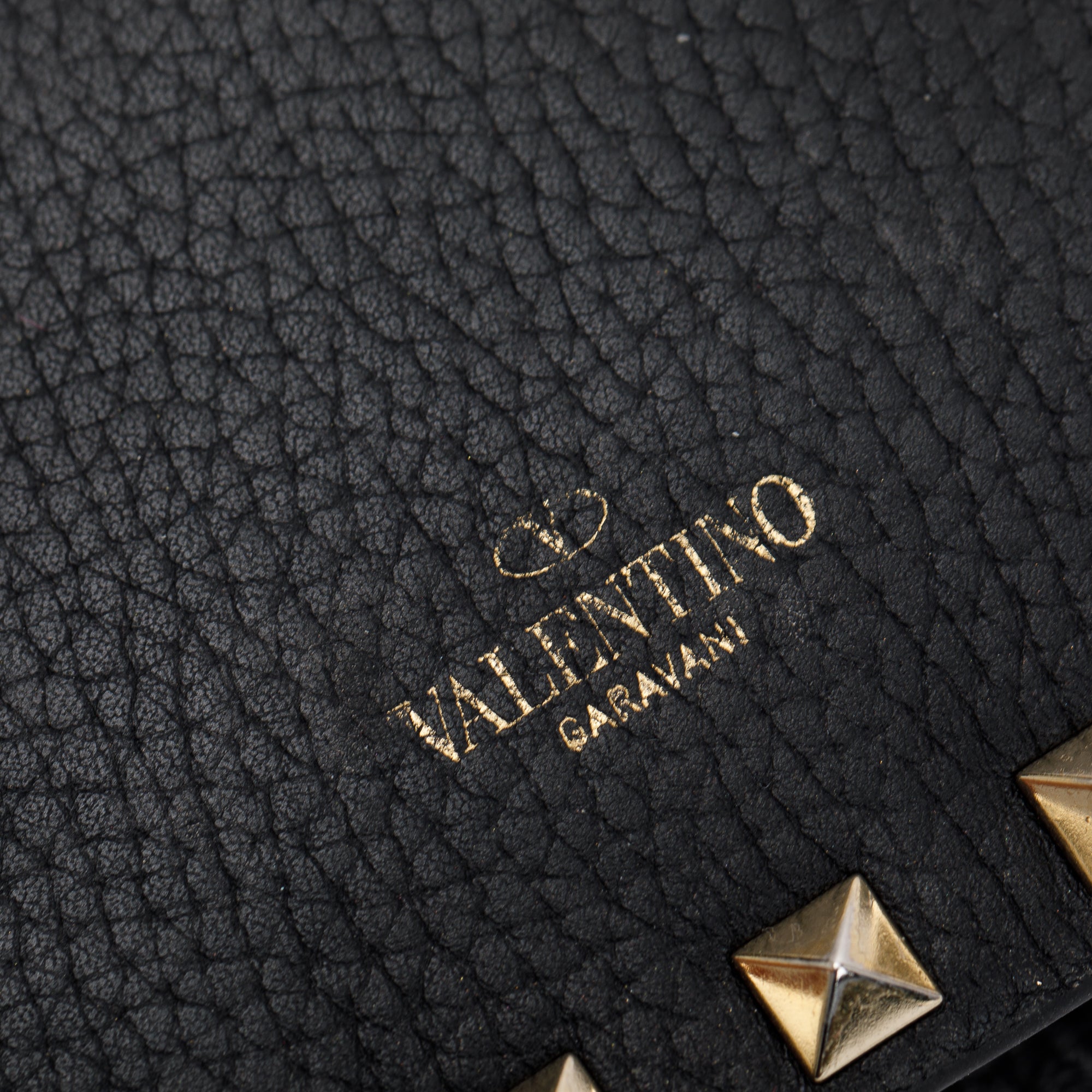 Valentino Black Pebbled Calfskin Rockstud Envelope Wallet on Chain w/ Box