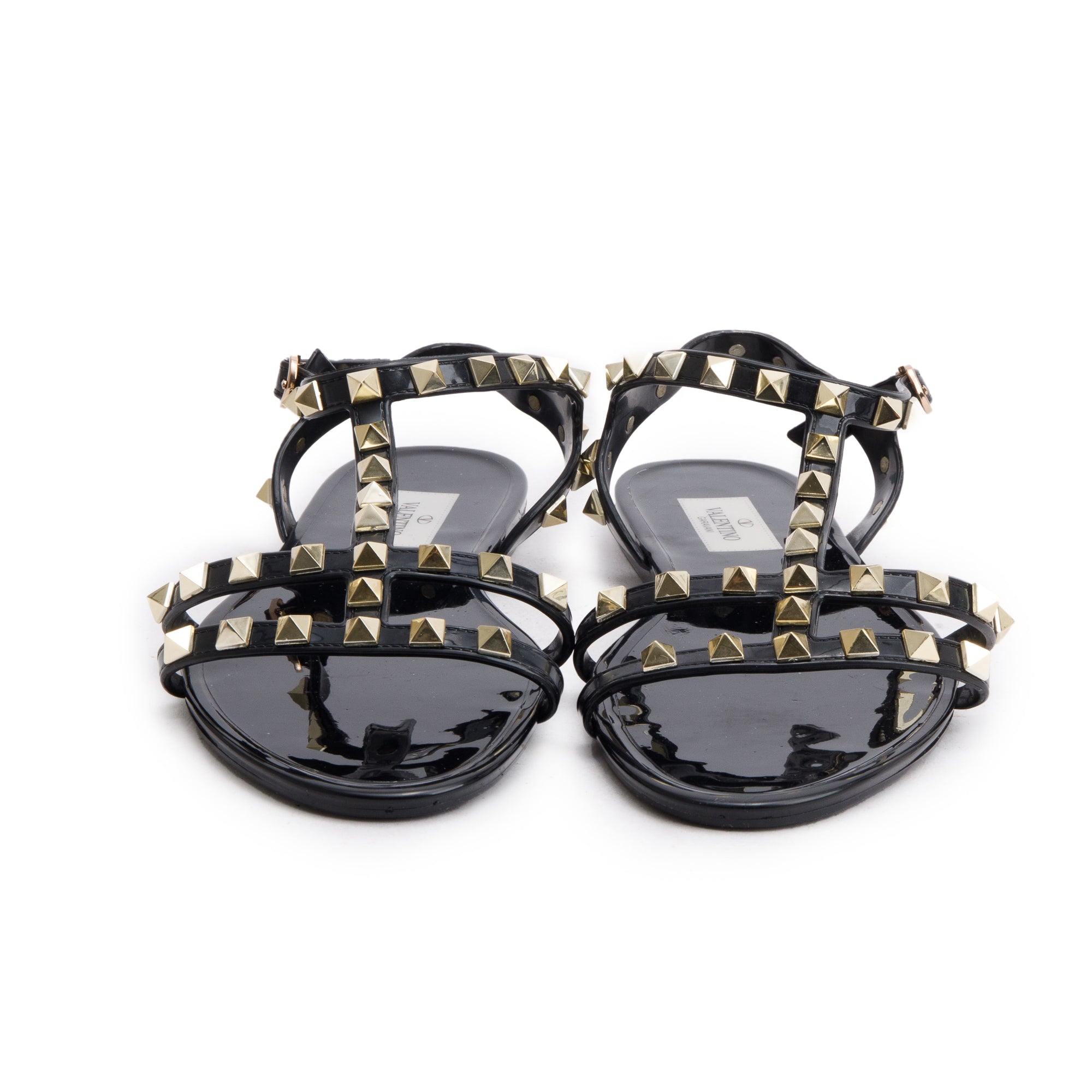 Valentino Black Rockstud Jelly Flat Rubber Sandals, Size 38