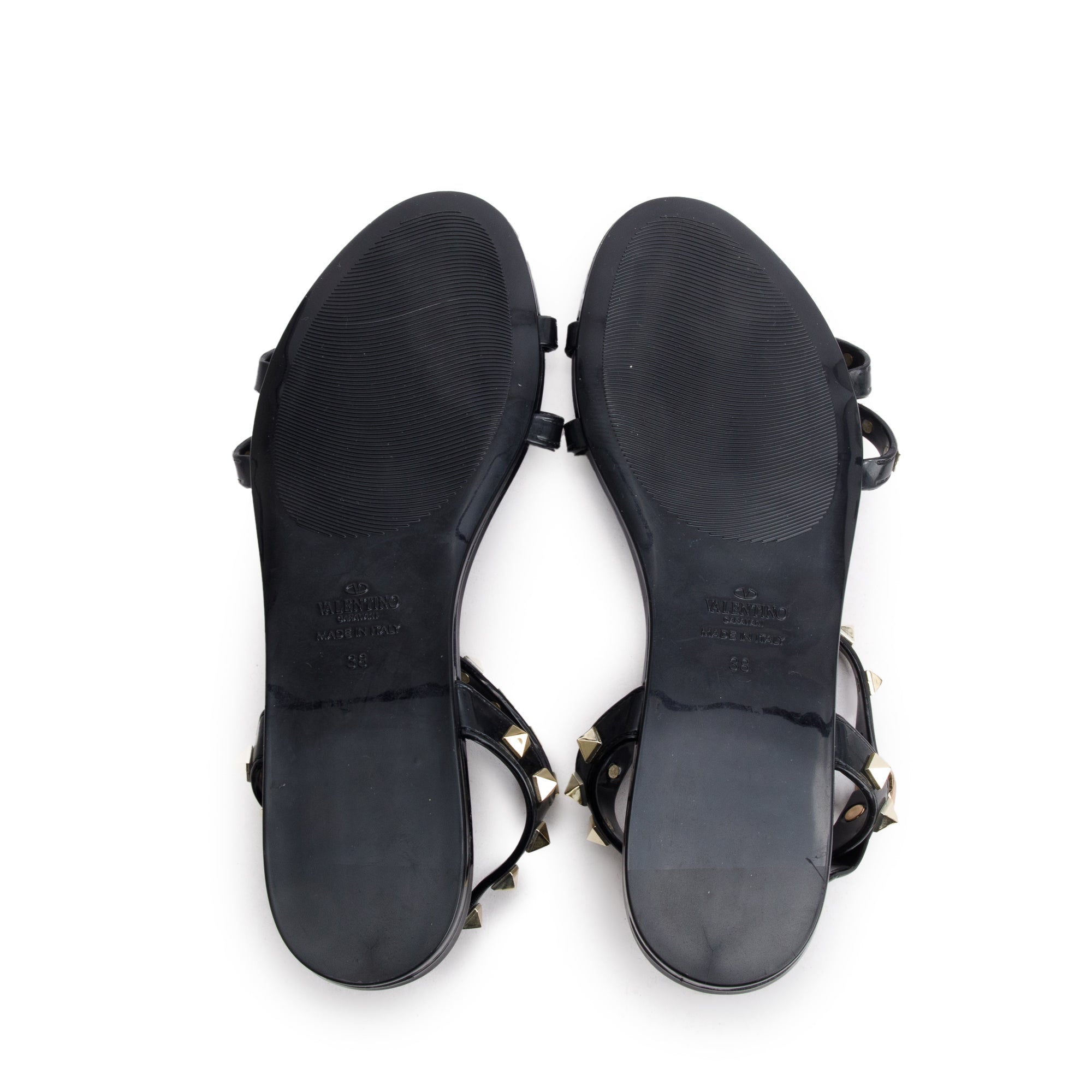 Valentino Black Rockstud Jelly Flat Rubber Sandals, Size 38