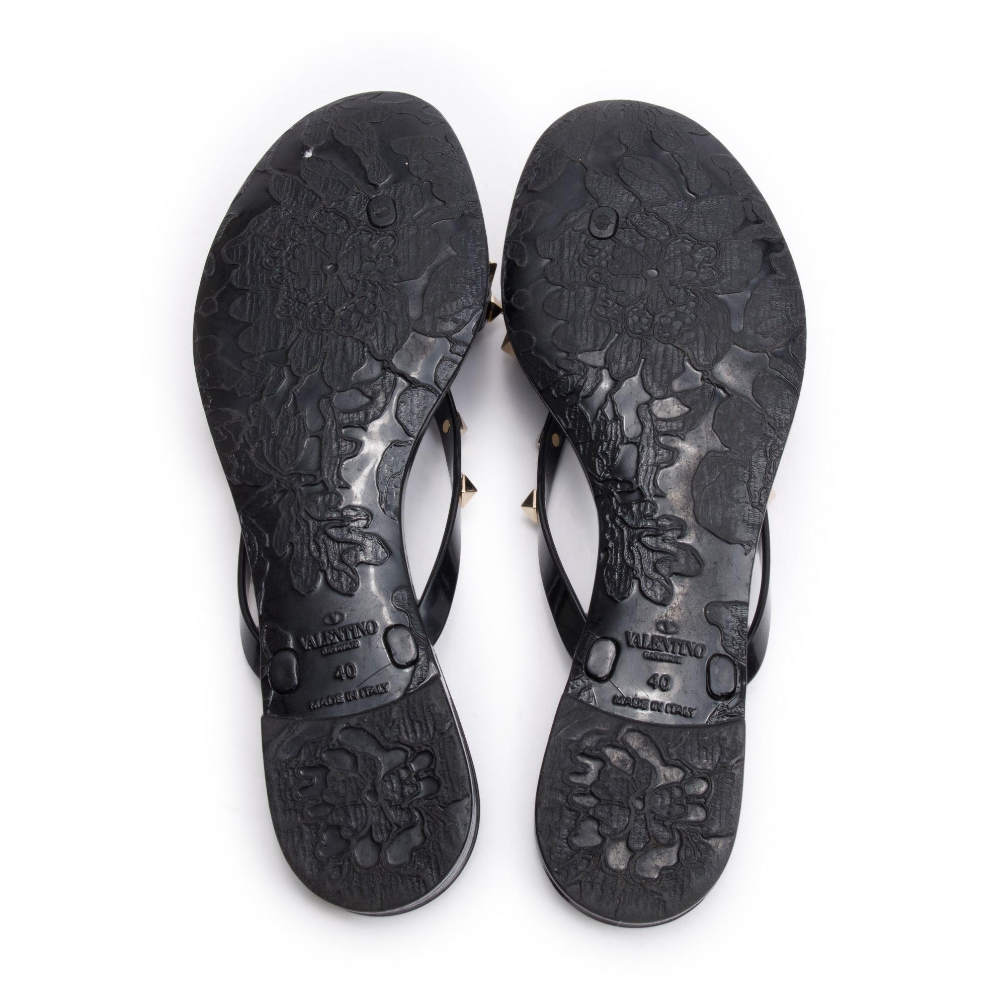 Valentino Black Rubber Bow Rockstud Jelly Thong Sandals, Size 40 w/ Box