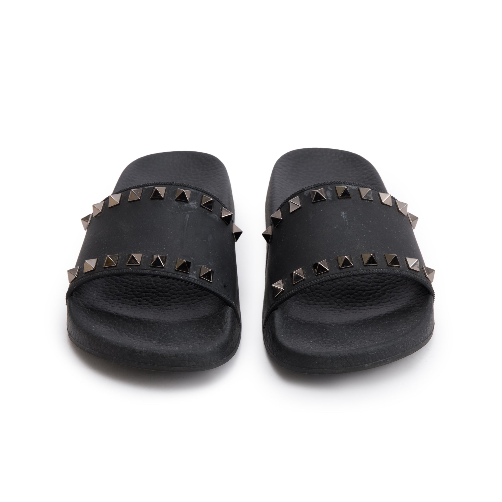 Valentino Black Rubber Rockstud Slide Sandals, Size 35