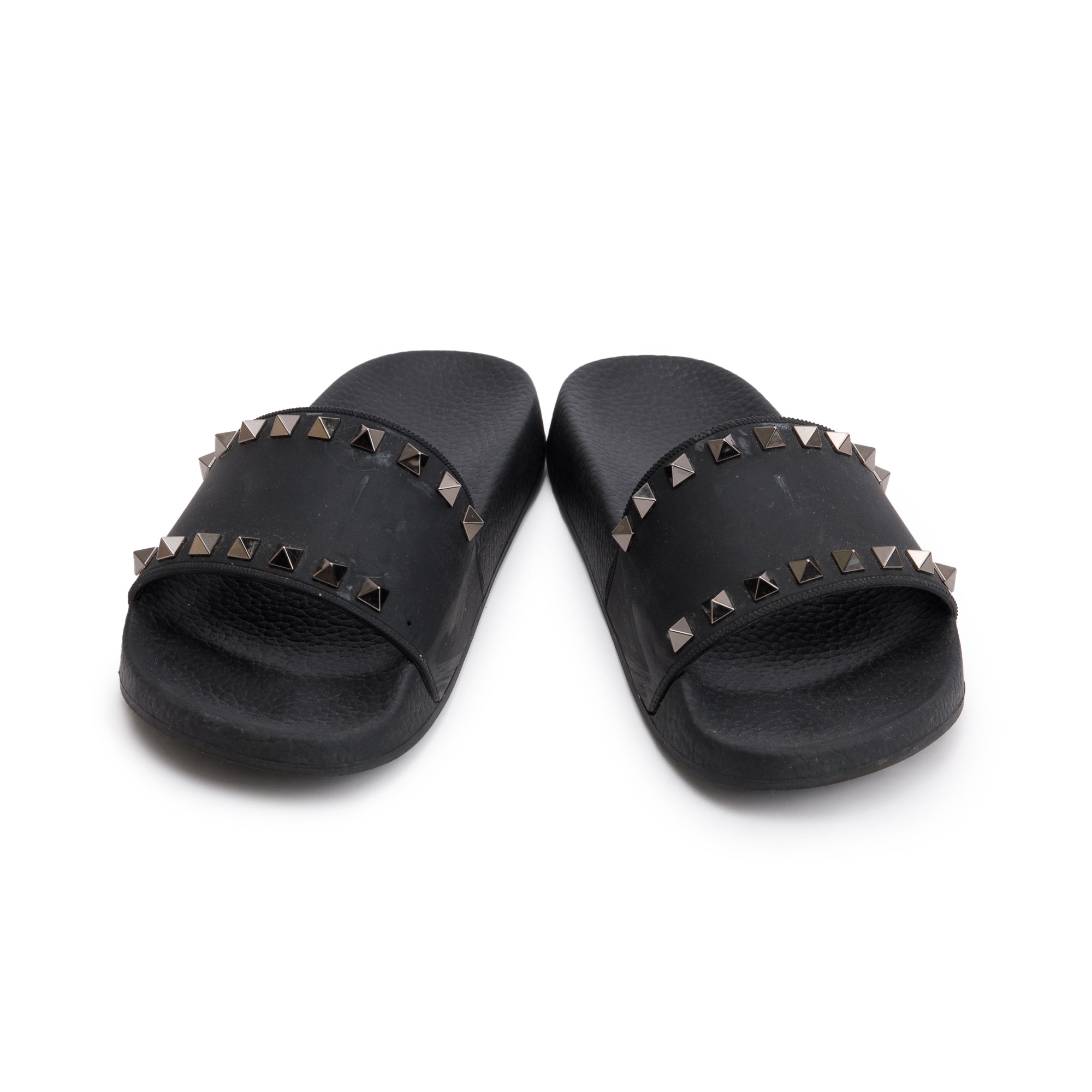 Valentino Black Rubber Rockstud Slide Sandals, Size 35