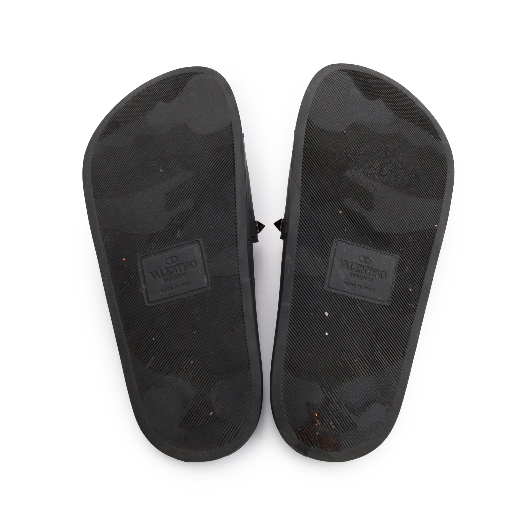 Valentino Black Rubber Rockstud Slide Sandals, Size 35