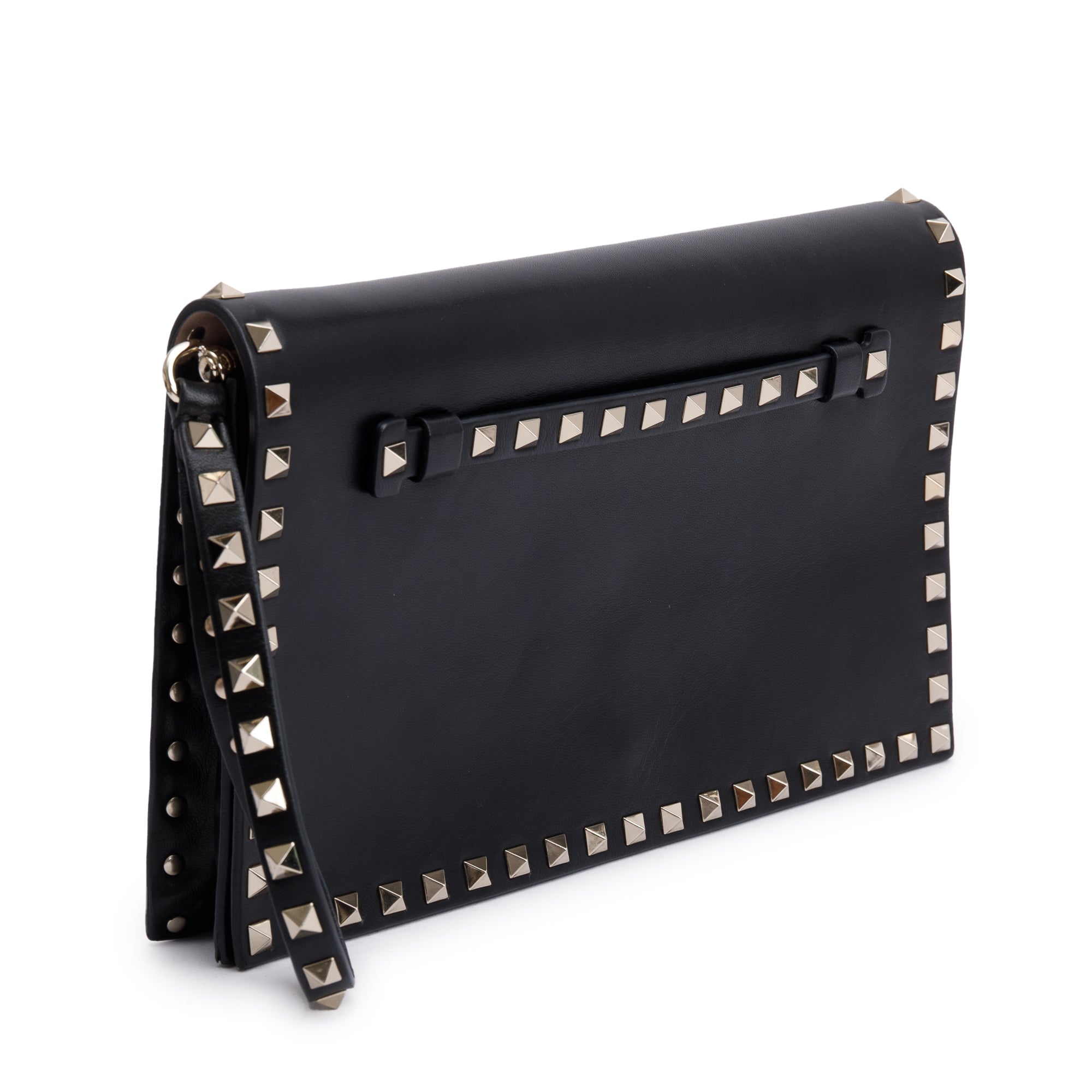 Valentino Black Smooth Calfskin Leather Rockstud Wristlet Clutch
