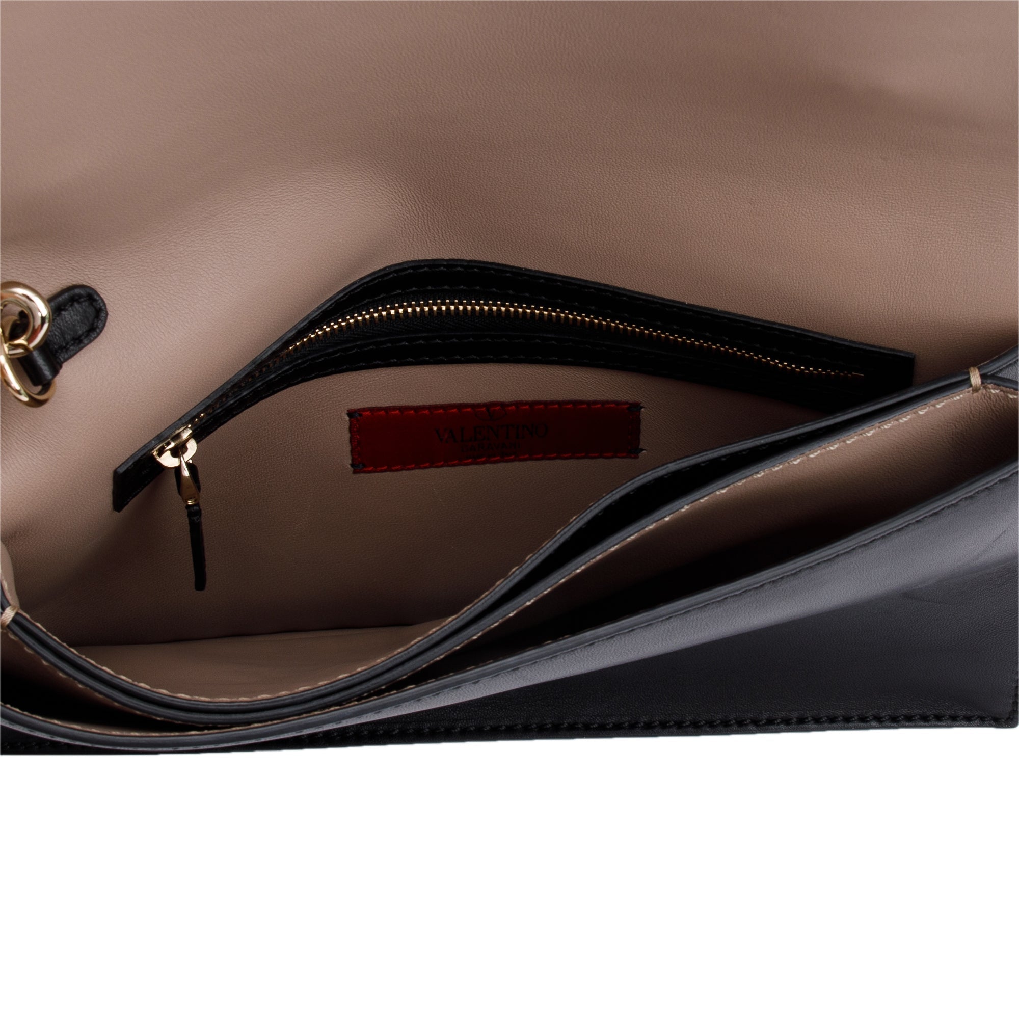 Valentino Black Smooth Calfskin Leather Rockstud Wristlet Clutch