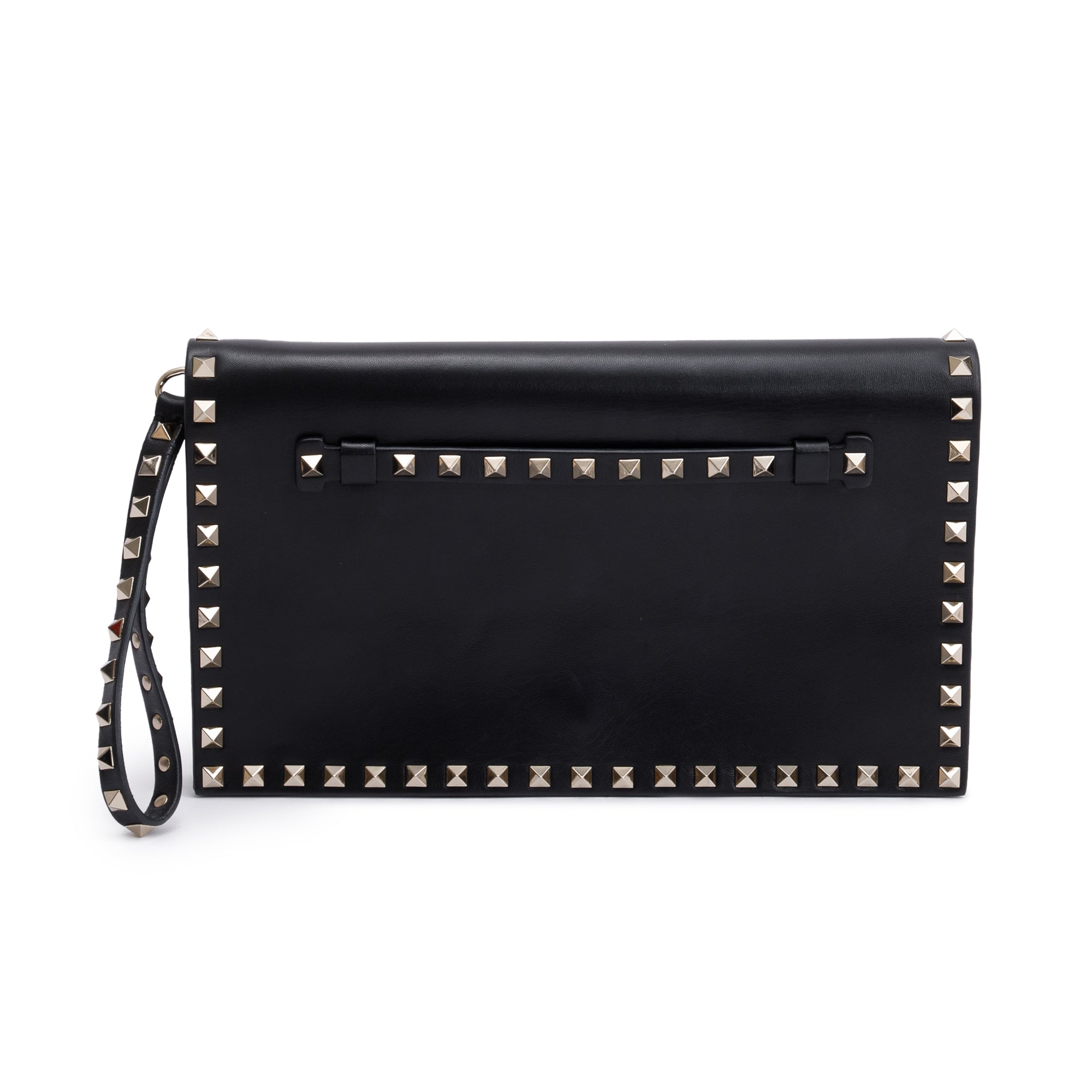 Valentino Black Smooth Calfskin Leather Rockstud Wristlet Clutch