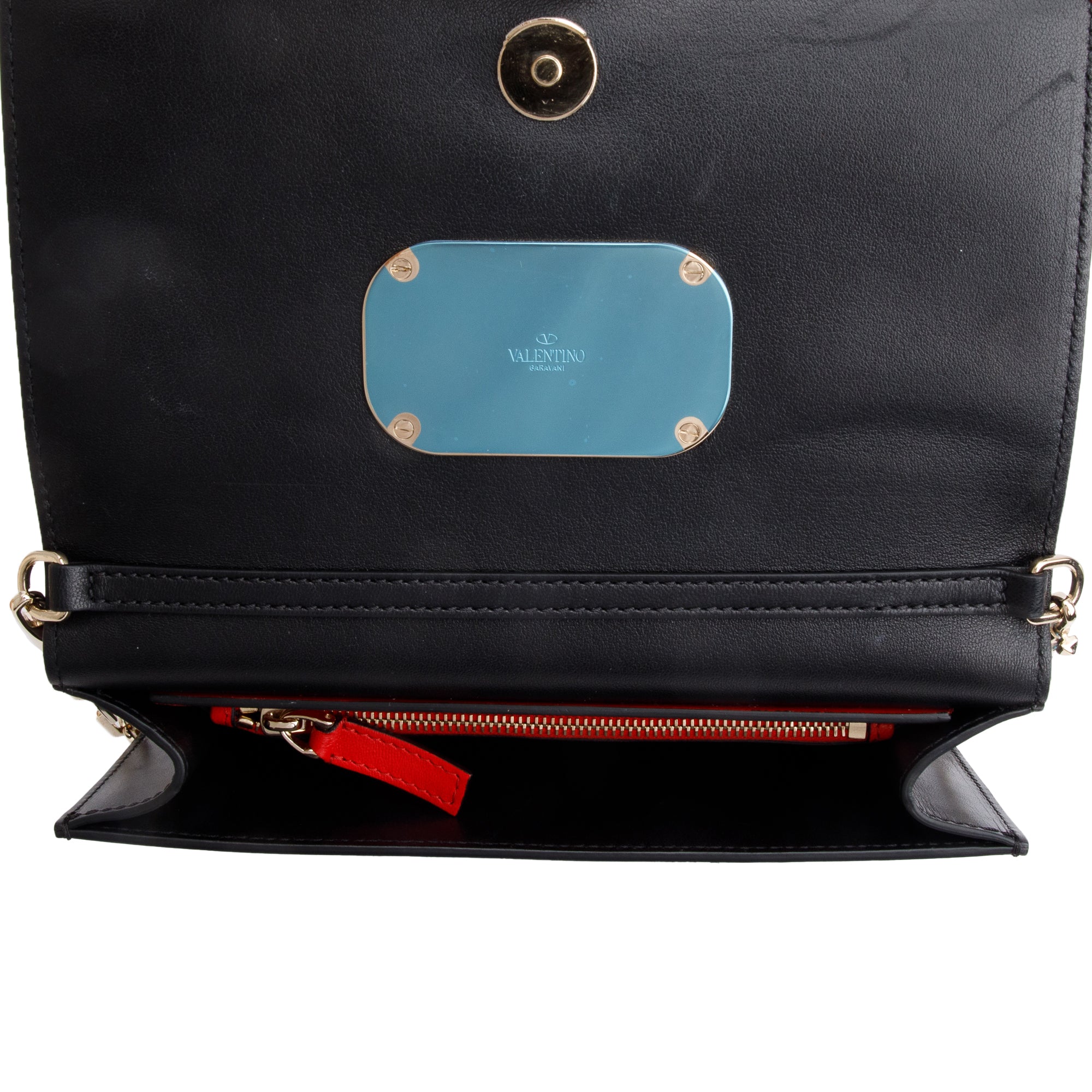 Valentino Black Smooth Calfskin Leather Vcase Chain Shoulder Bag
