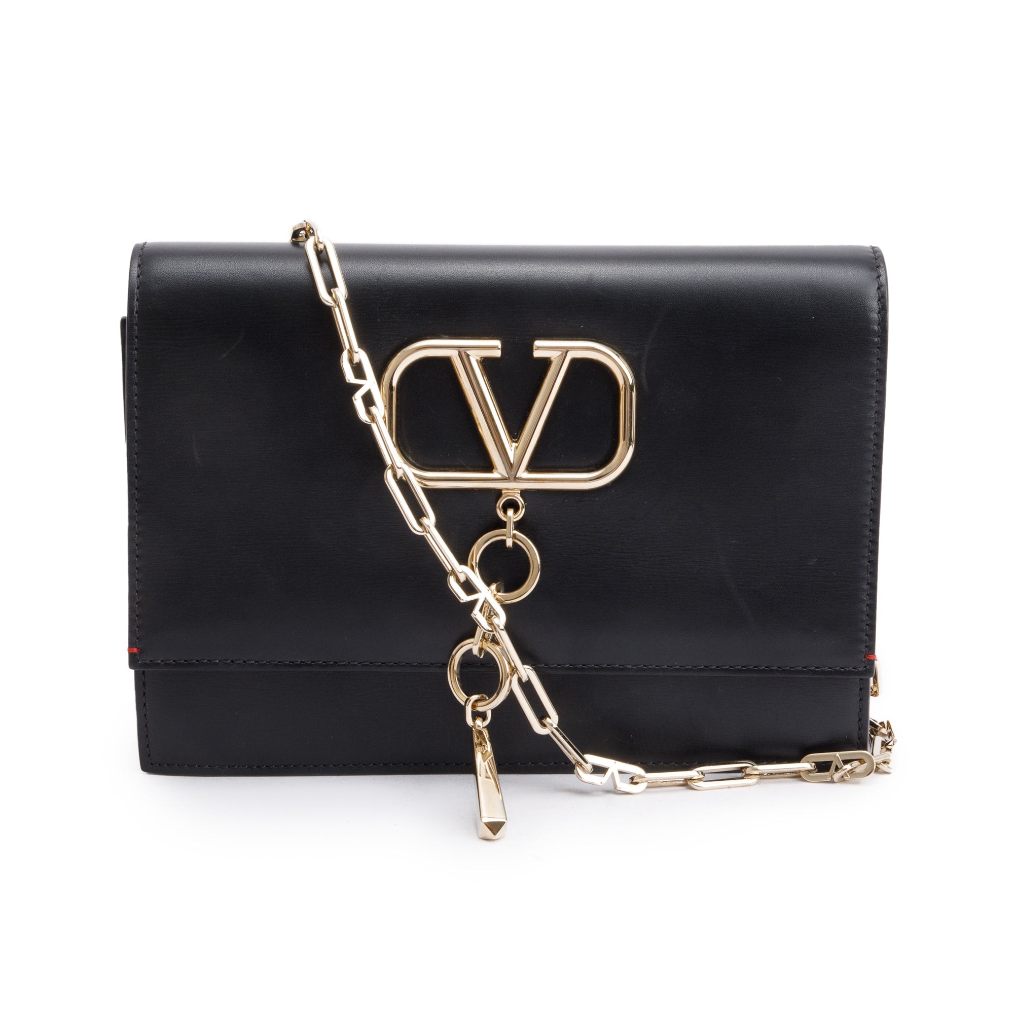 Valentino Black Smooth Calfskin Leather Vcase Chain Shoulder Bag