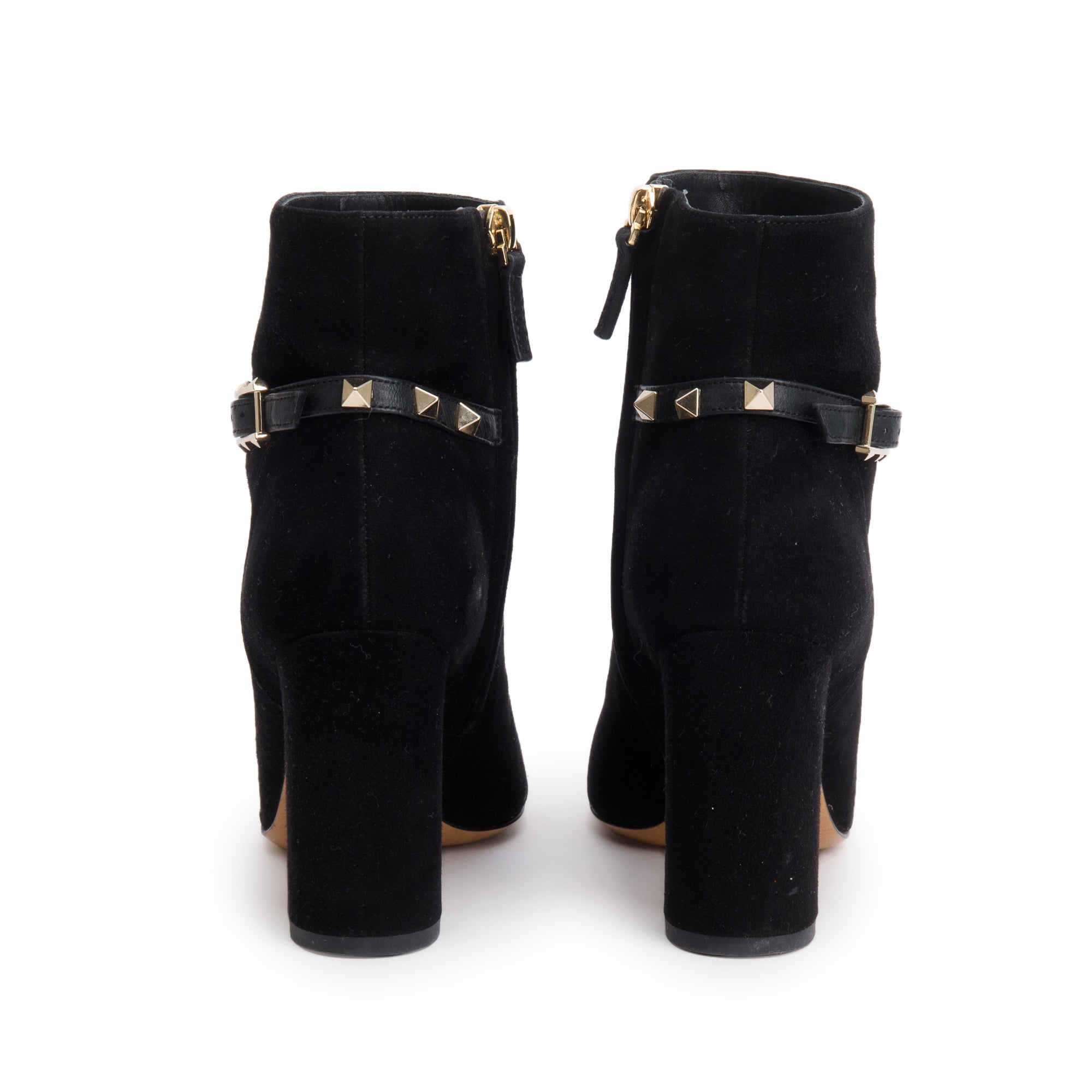Valentino Black Suede Rockstud Accent Ankle Boots, Size 35.5