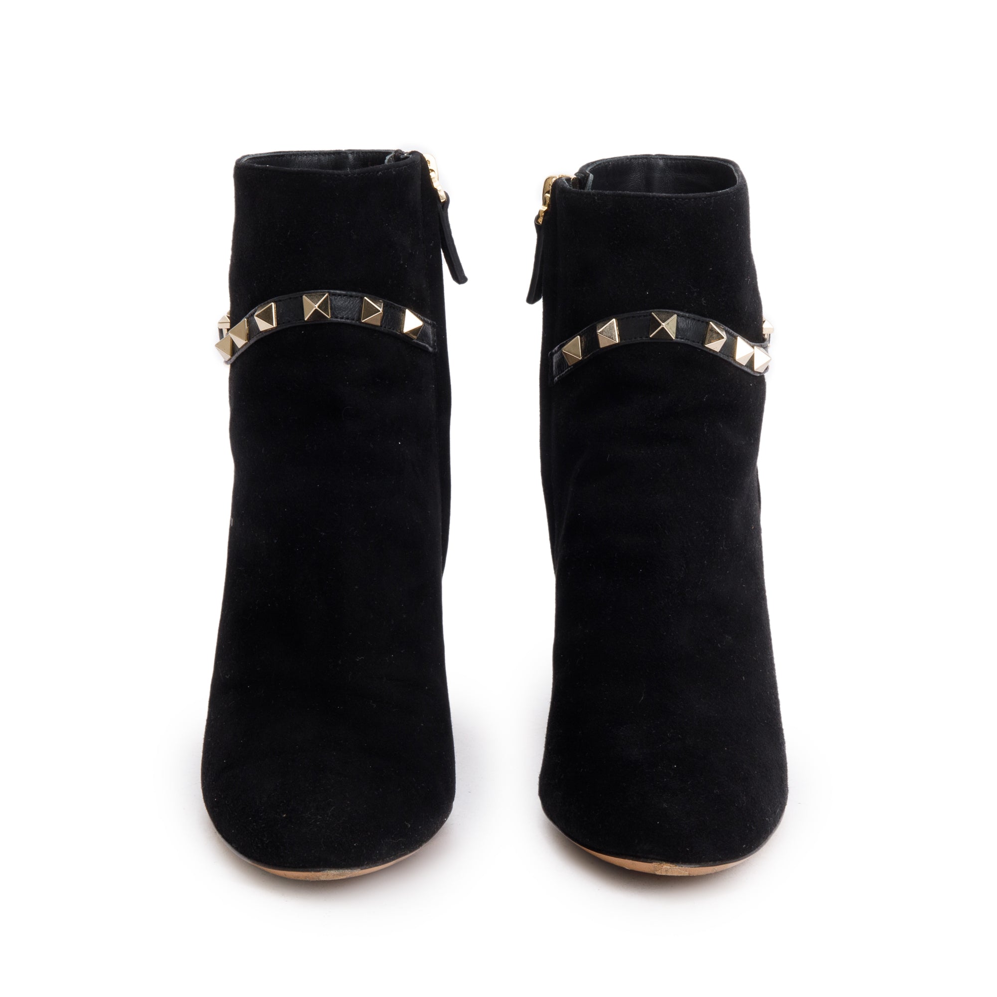 Valentino Black Suede Rockstud Accent Ankle Boots, Size 35.5