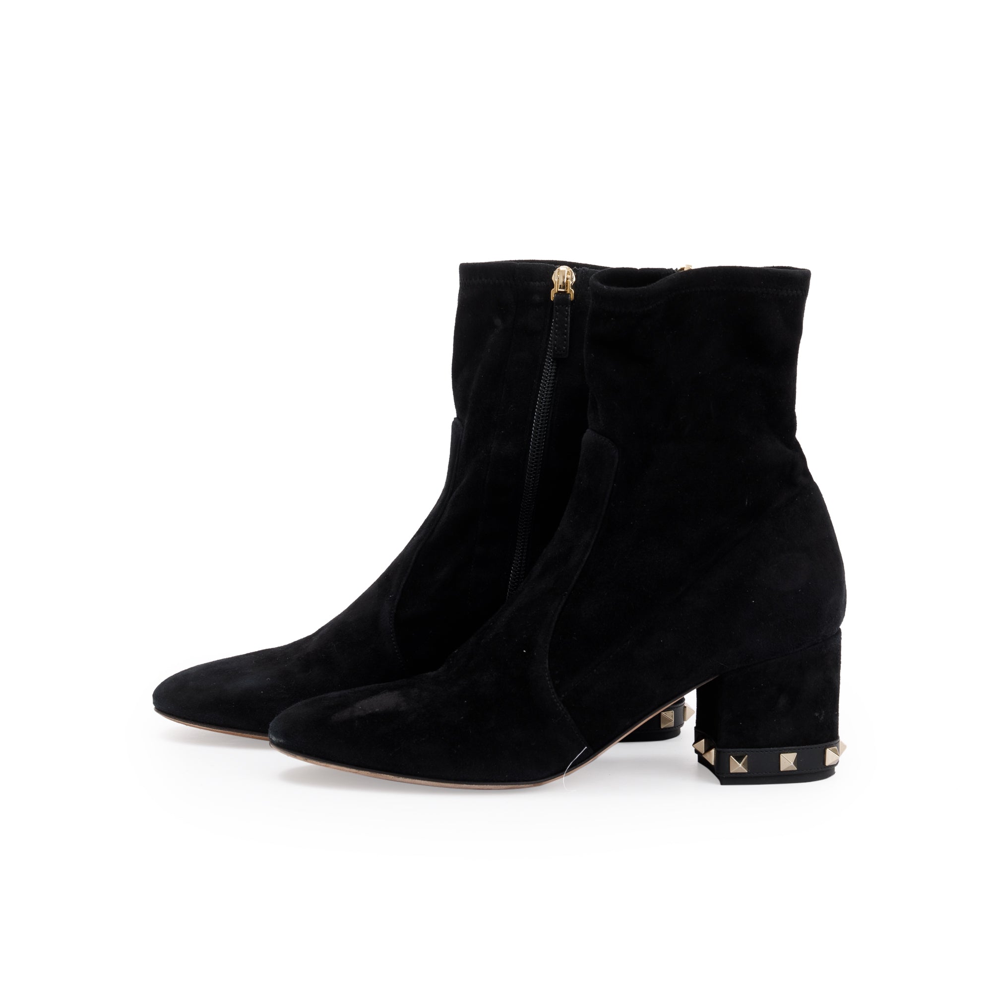 Valentino Black Suede Rockstud Accent Sock Boots, Size 40