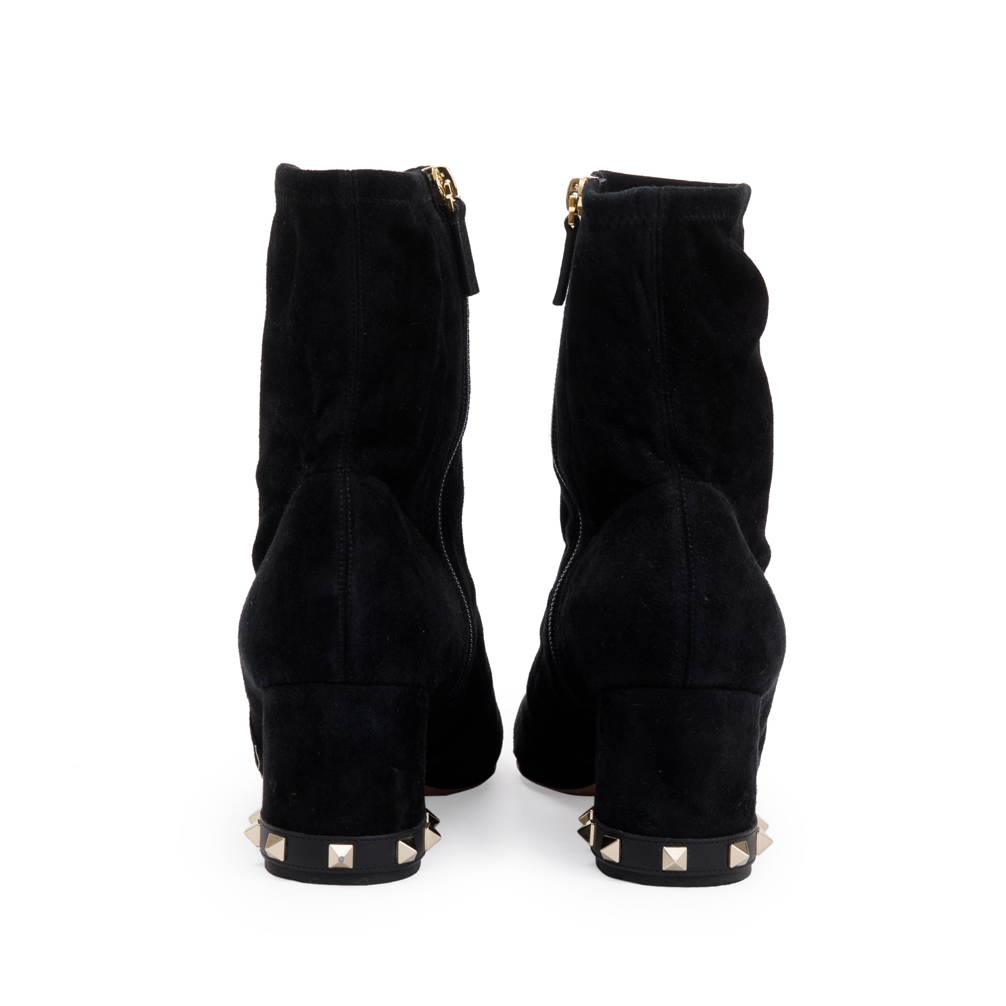 Valentino Black Suede Rockstud Accent Sock Boots, Size 40