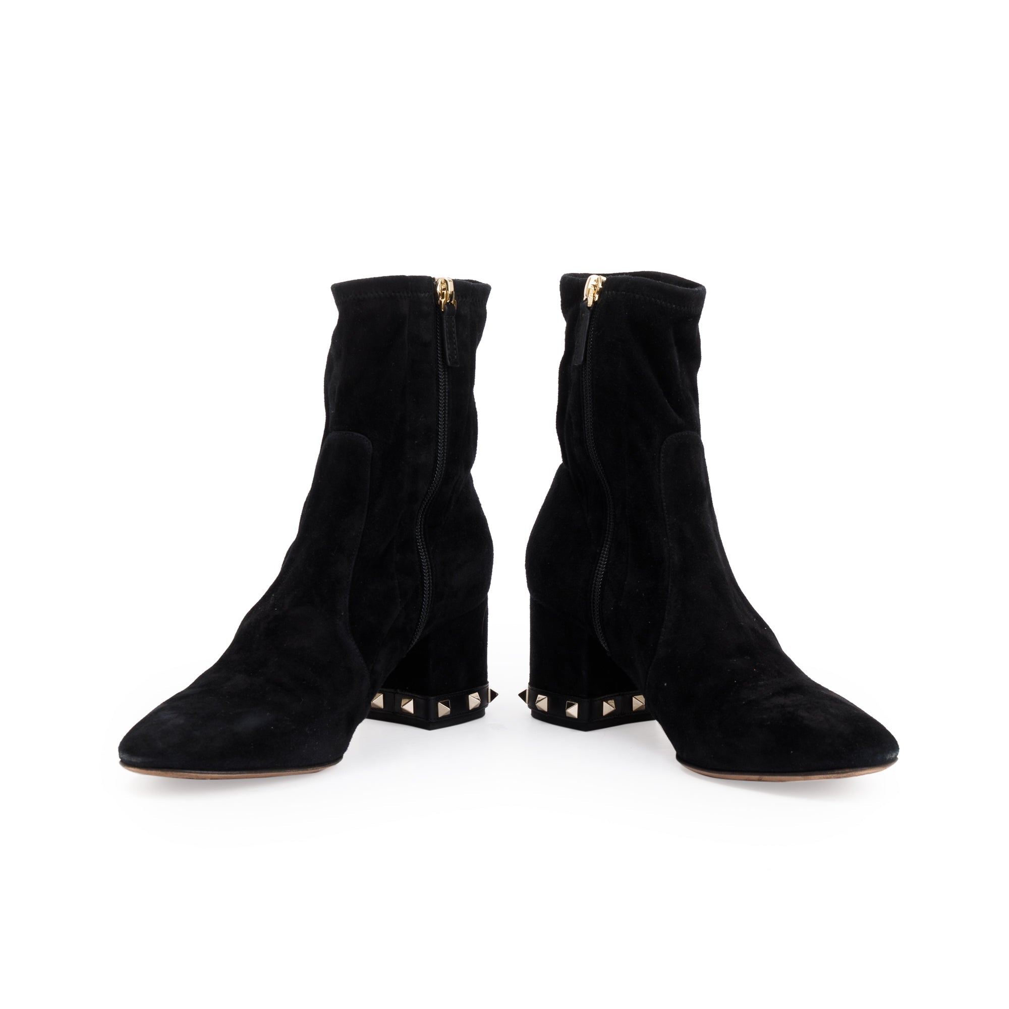 Valentino Black Suede Rockstud Accent Sock Boots, Size 40