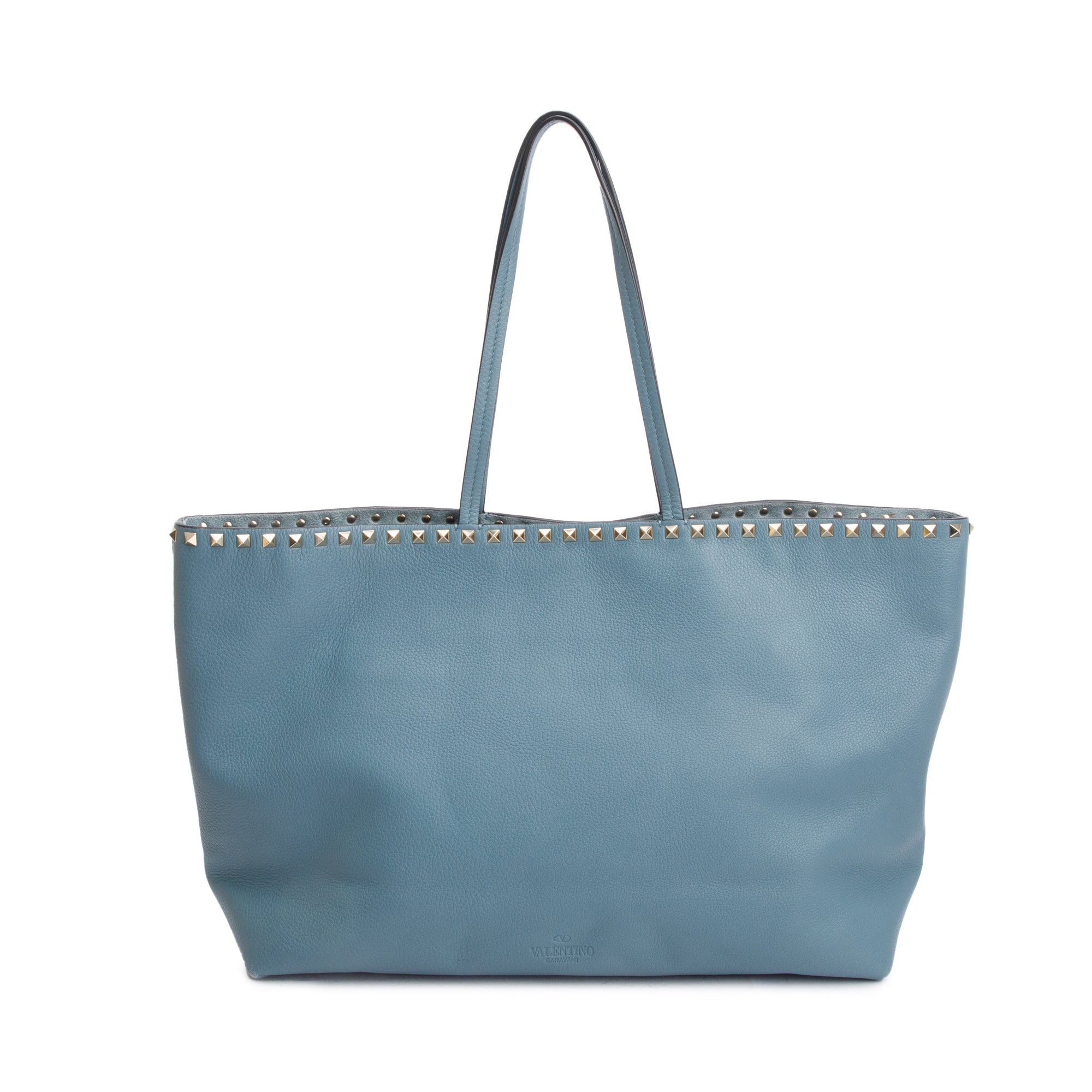 Valentino Blue Grained Calfskin Large Rockstud Tote