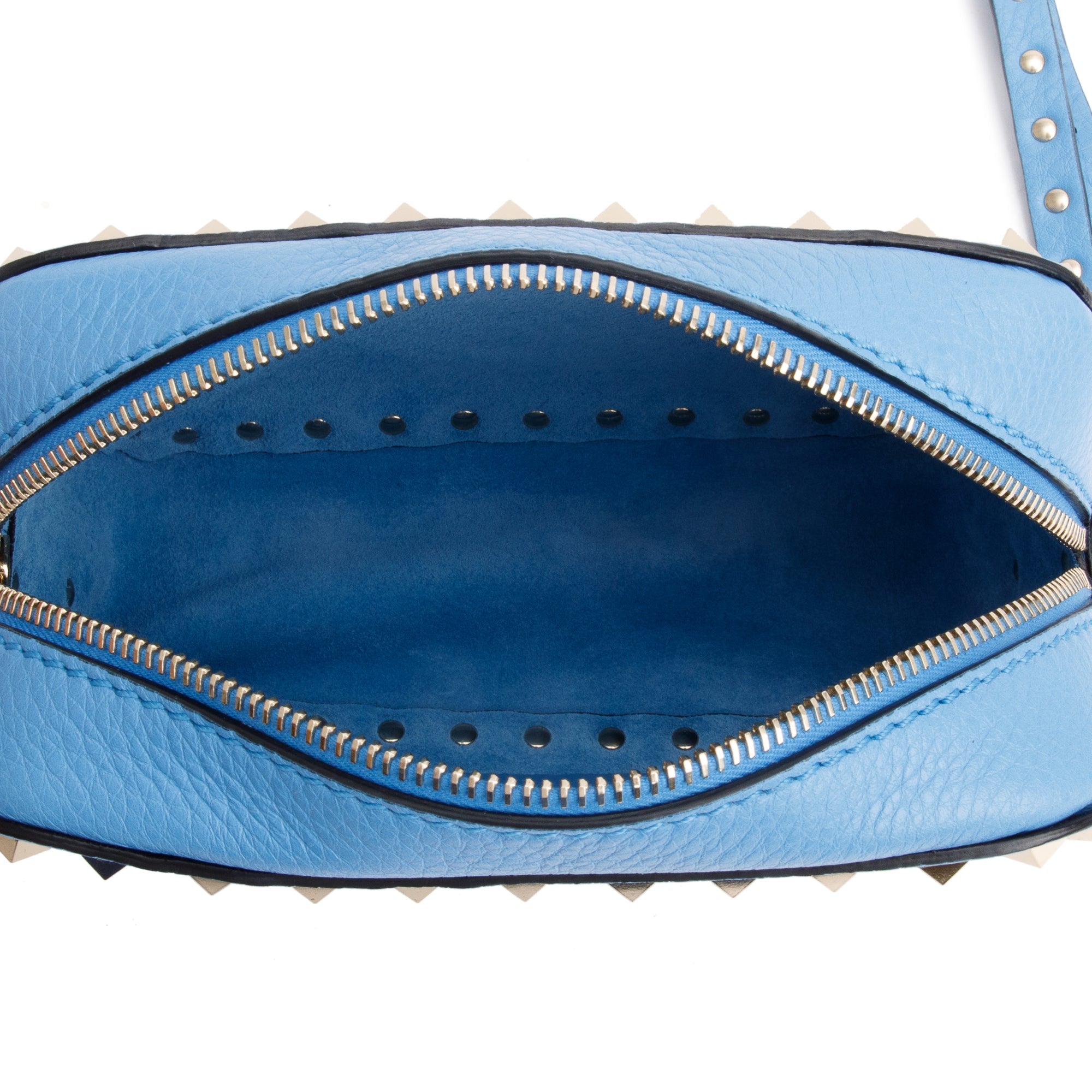Valentino Blue Grained Calfskin Leather Rockstud Camera Crossbody Bag