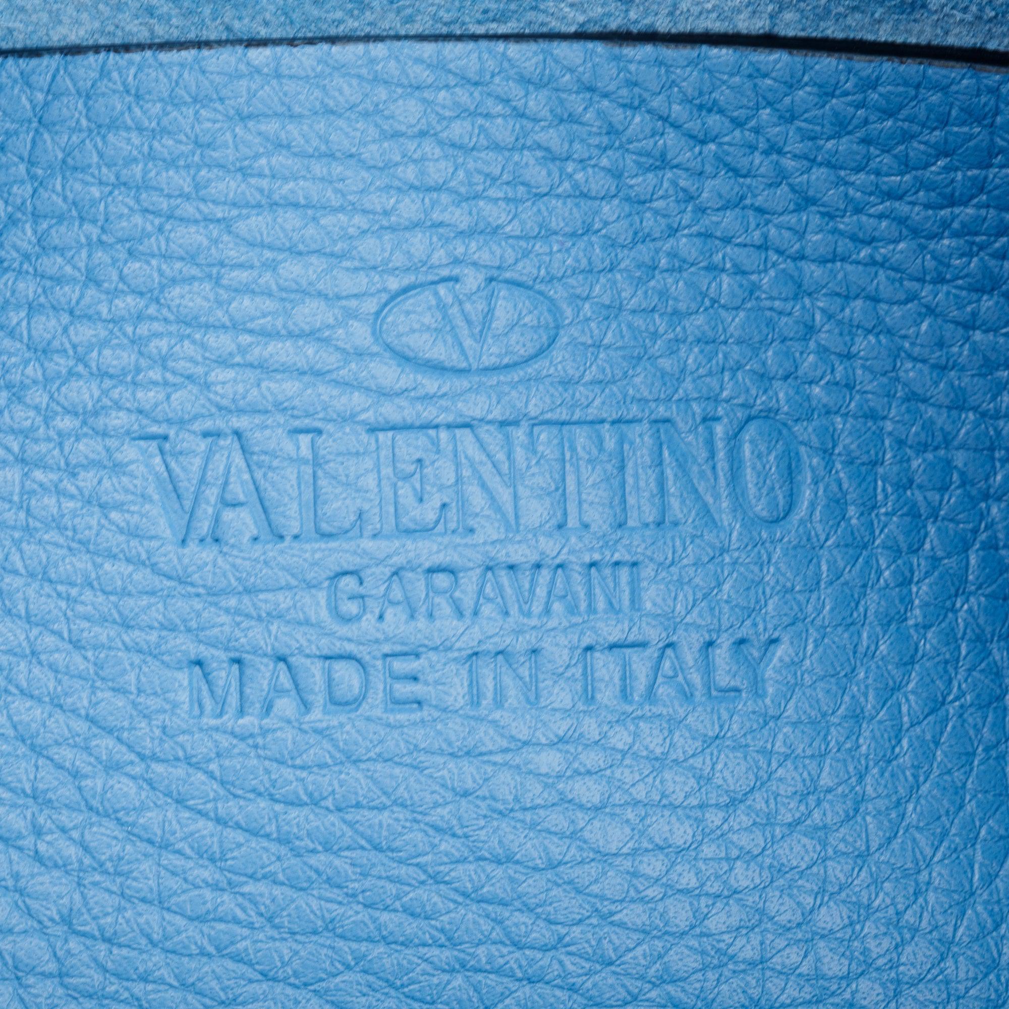 Valentino Blue Grained Calfskin Leather Rockstud Camera Crossbody Bag