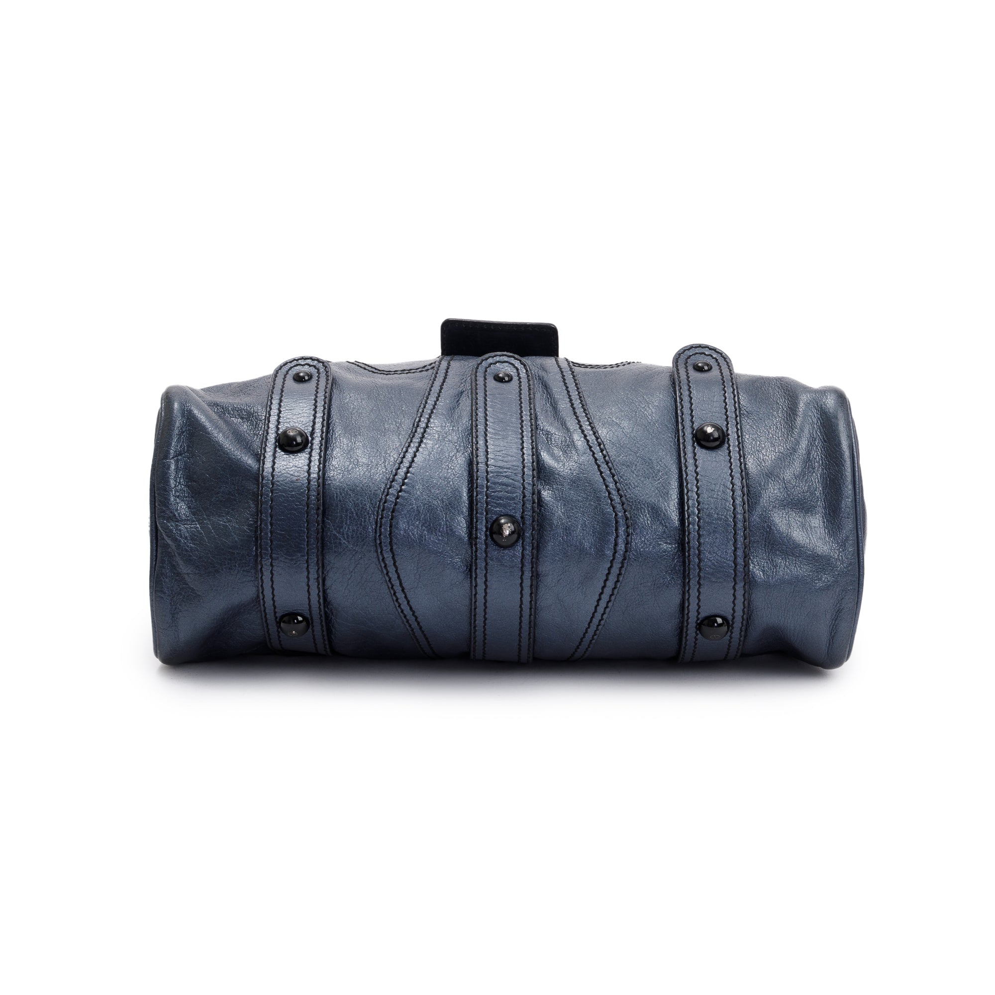 Valentino Blue Metallic Leather V-Logo Leather Shoulder Bag