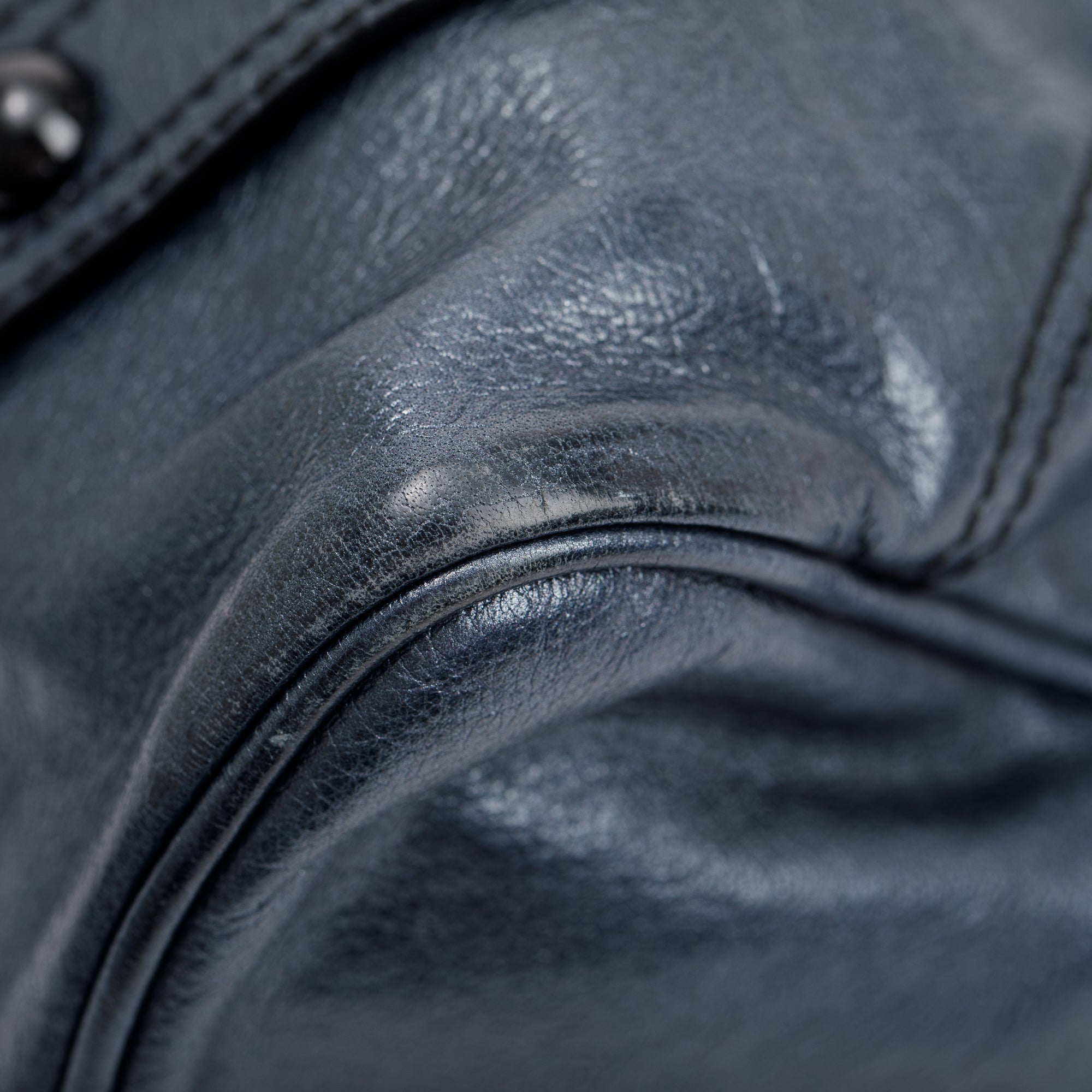 Valentino Blue Metallic Leather V-Logo Leather Shoulder Bag