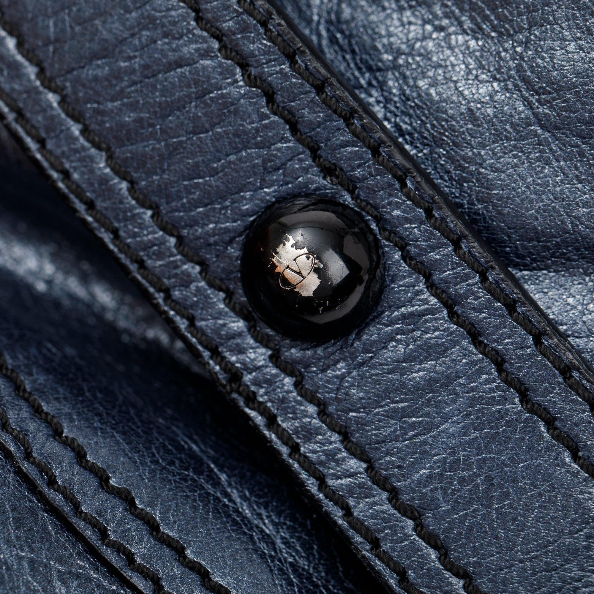 Valentino Blue Metallic Leather V-Logo Leather Shoulder Bag