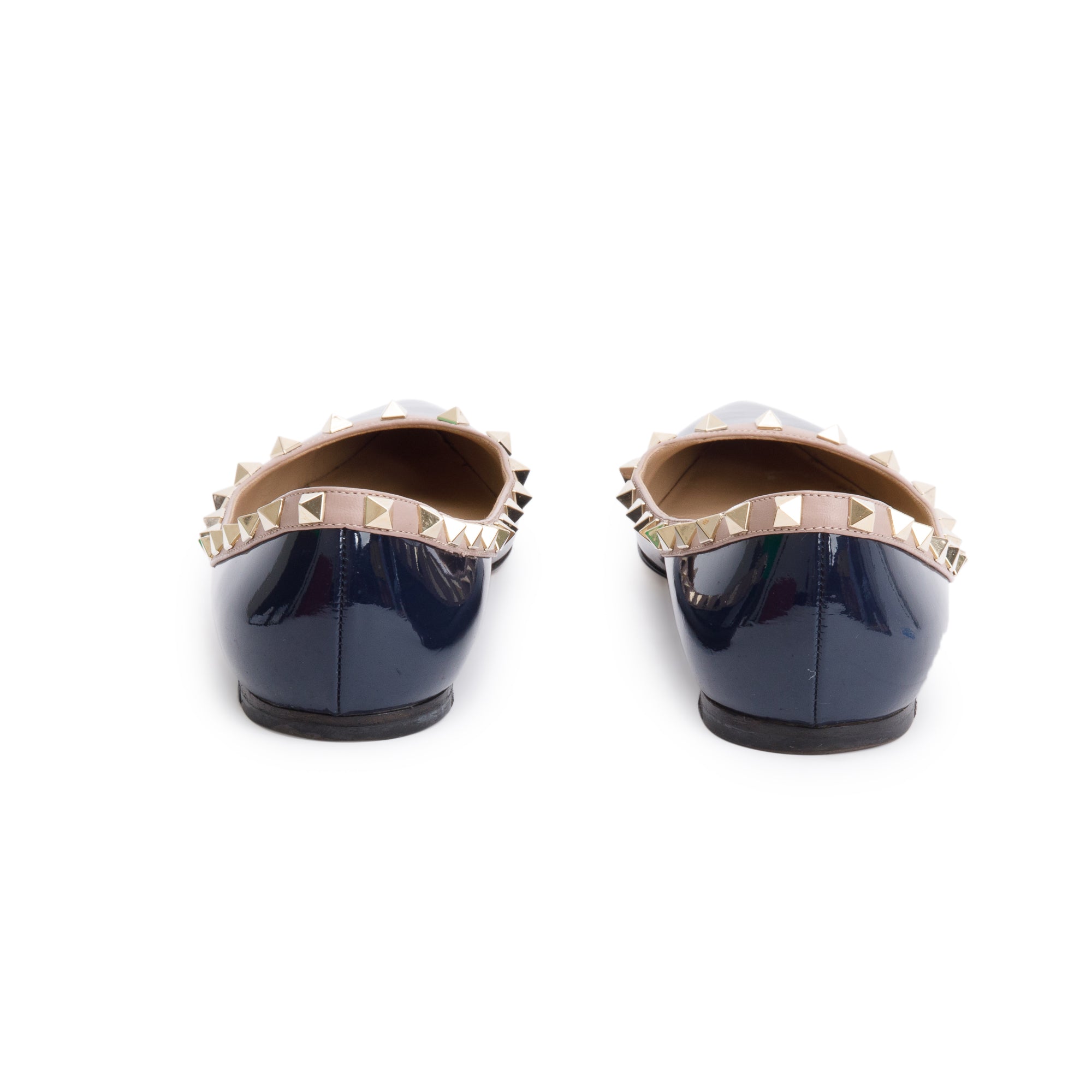 Valentino Blue Patent Leather Rockstud Ballet Flat Shoes, Size 38 w/ Box