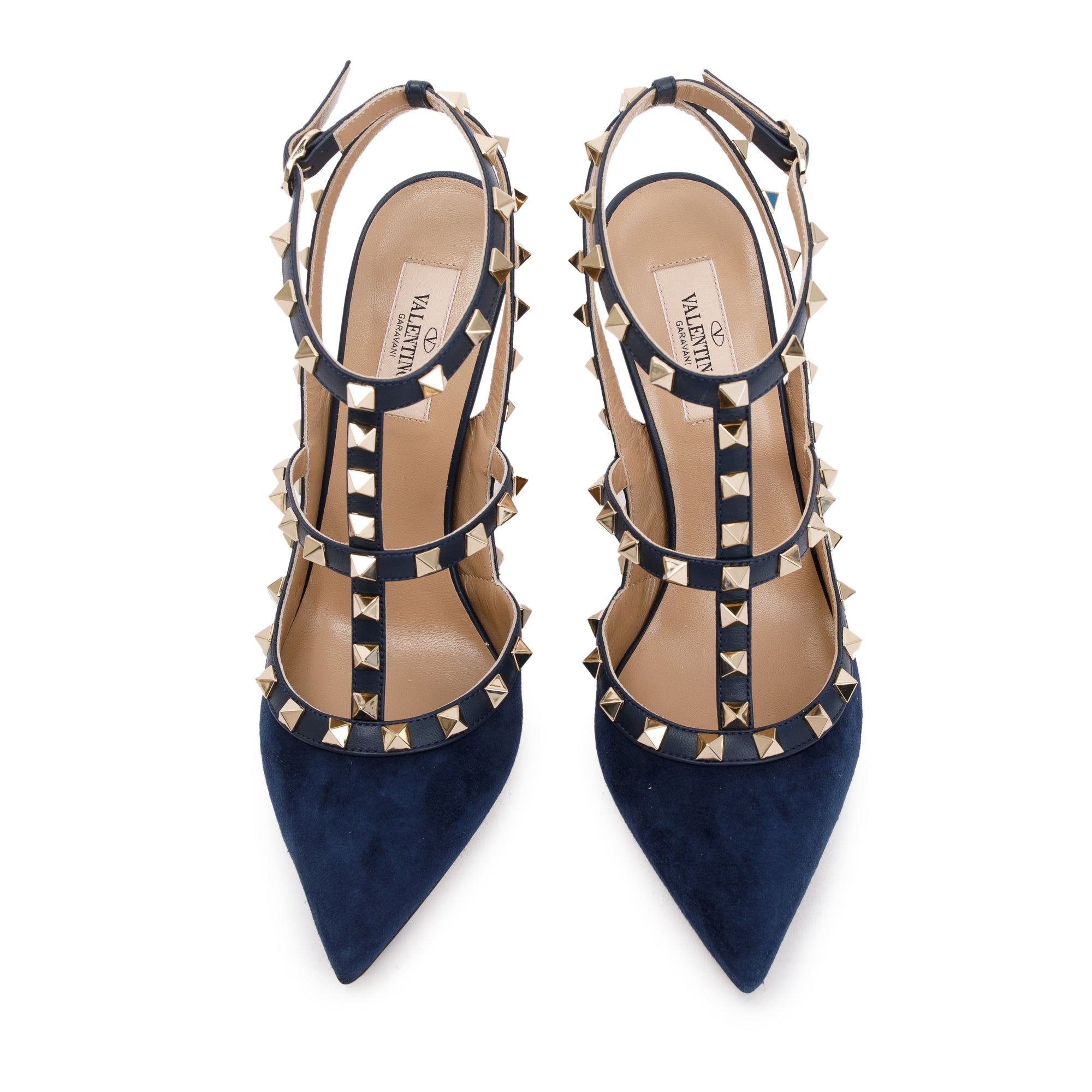Valentino Blue Suede Rockstud Ankle Strap Pump, Size 38.5 w/ Box