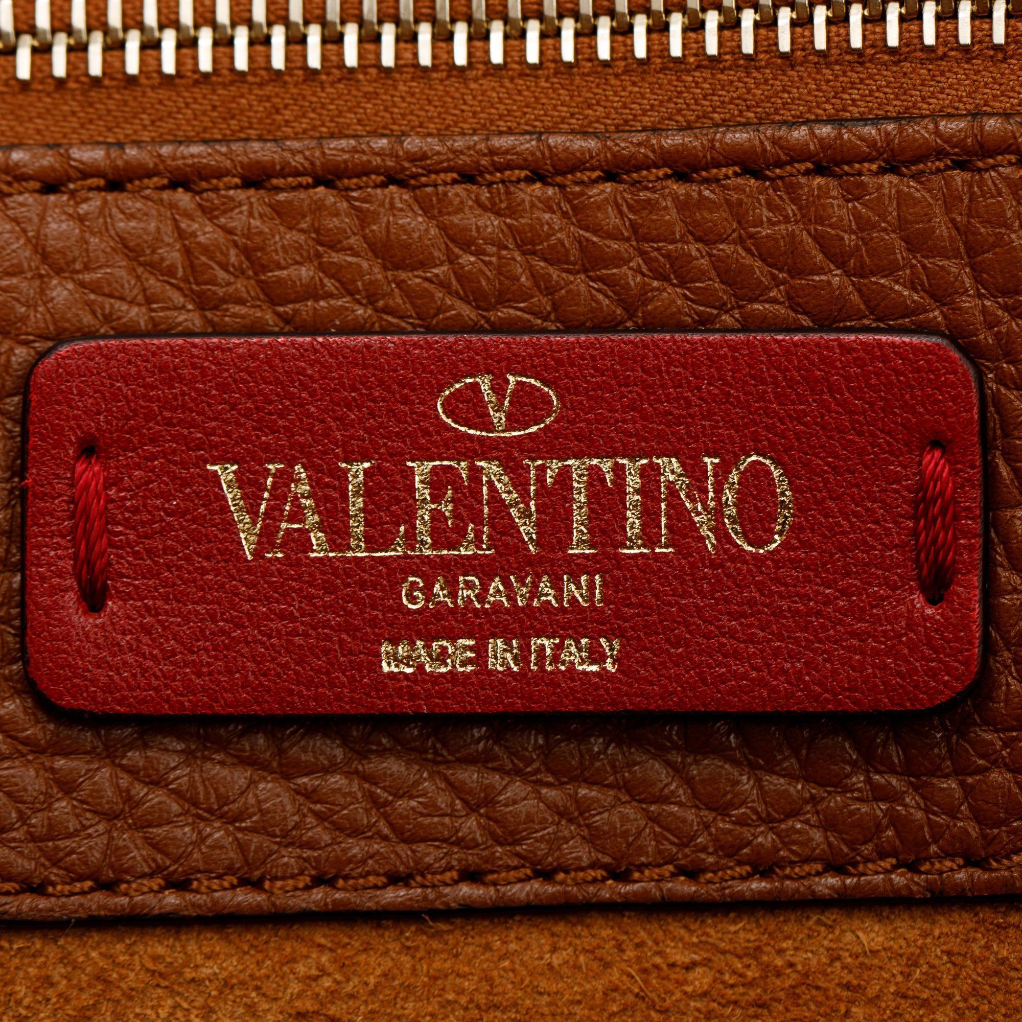 Valentino Brown Grained Calfskin Large Rockstud Tote w/ Box & Receipt