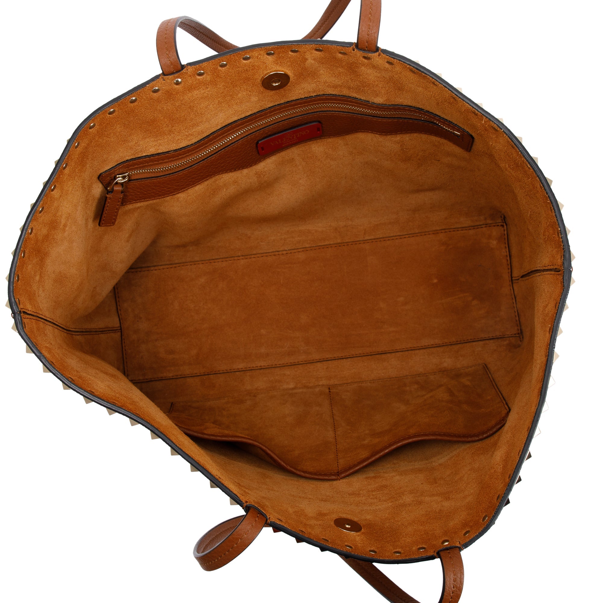 Valentino Brown Grained Calfskin Large Rockstud Tote w/ Box & Receipt