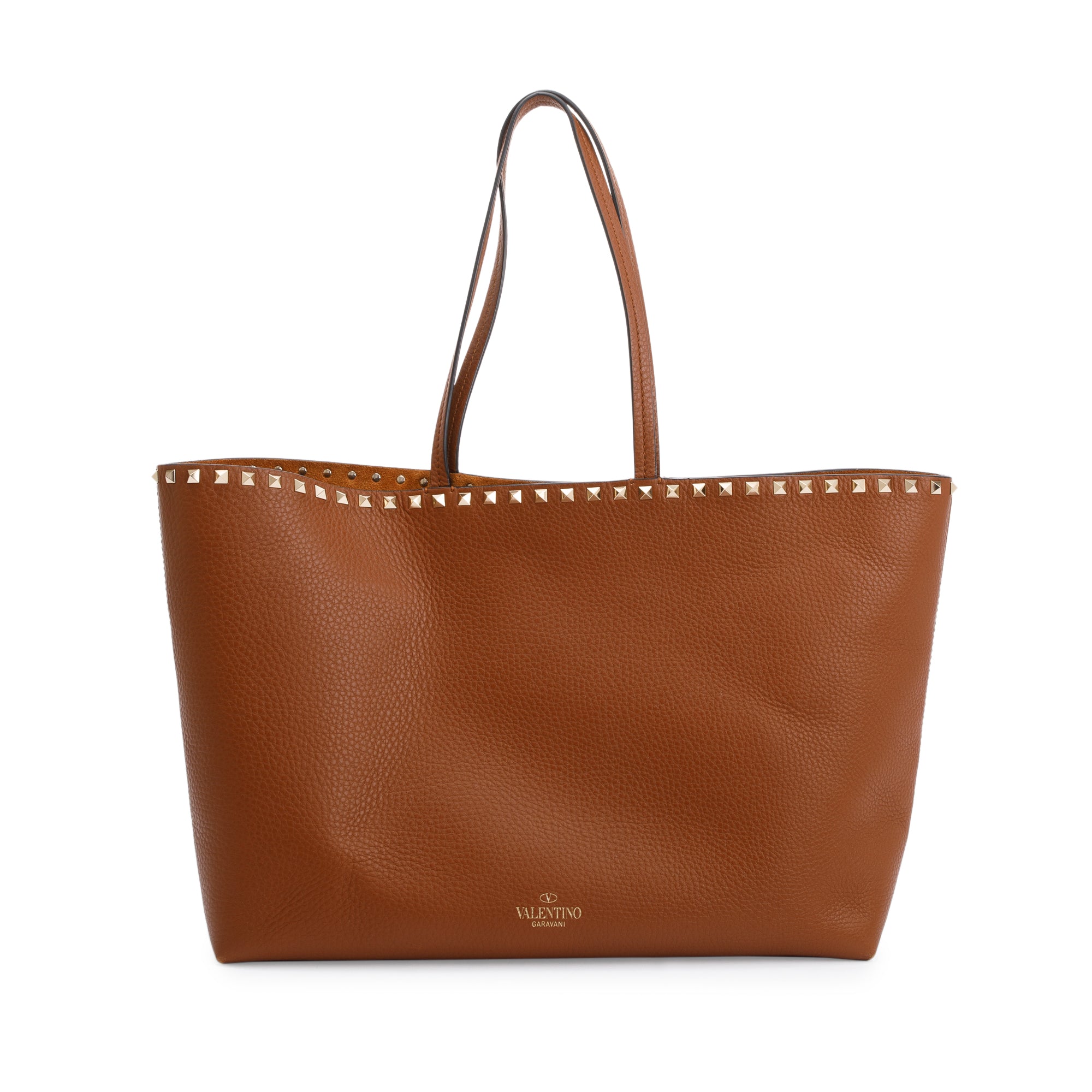 Valentino Brown Grained Calfskin Large Rockstud Tote w/ Box & Receipt
