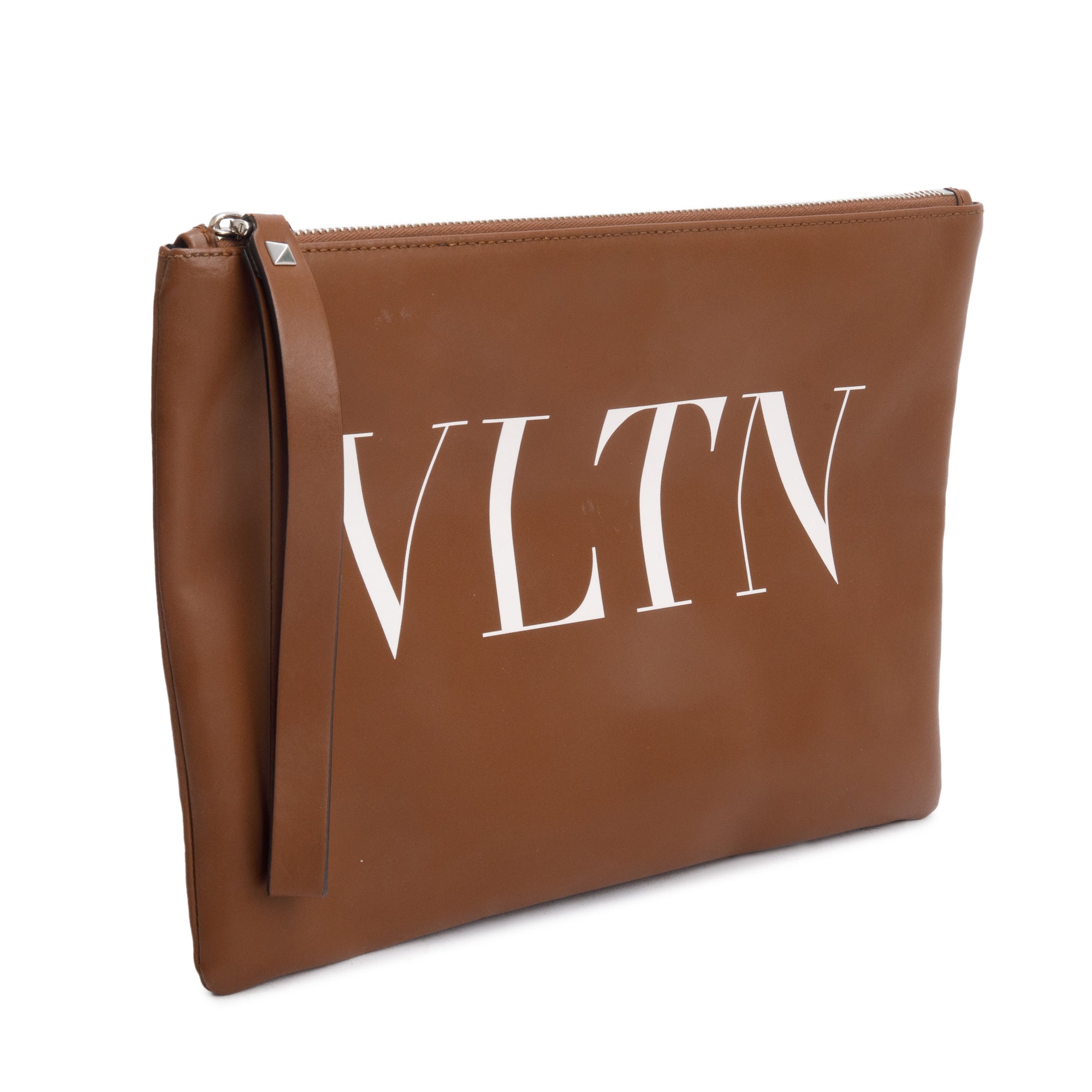 Valentino Brown Leather VLTN Clutch