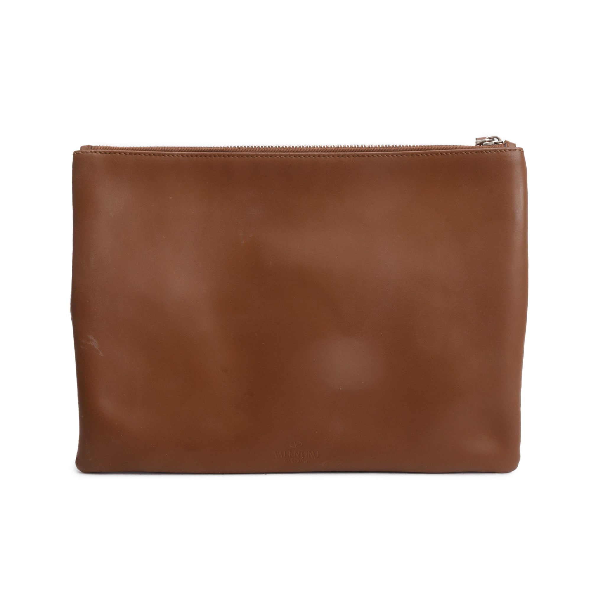 Valentino Brown Leather VLTN Clutch