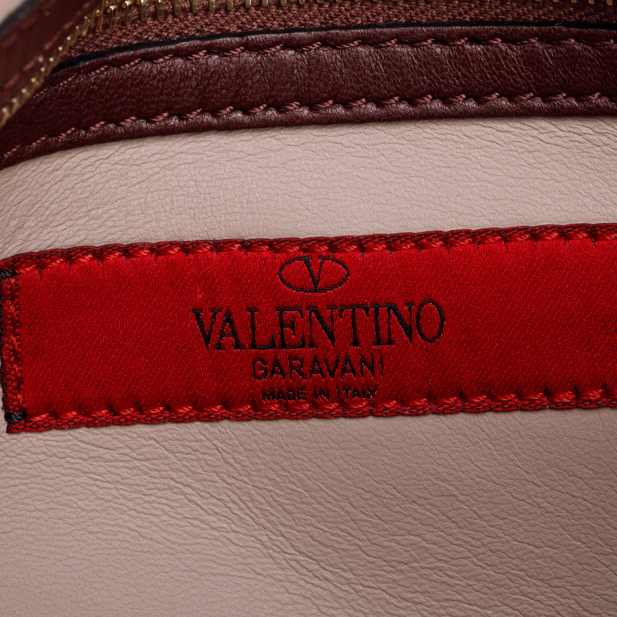 Valentino Burgundy Smooth Calfskin Leather Rockstud Wristlet Clutch w/ Wrist Strap