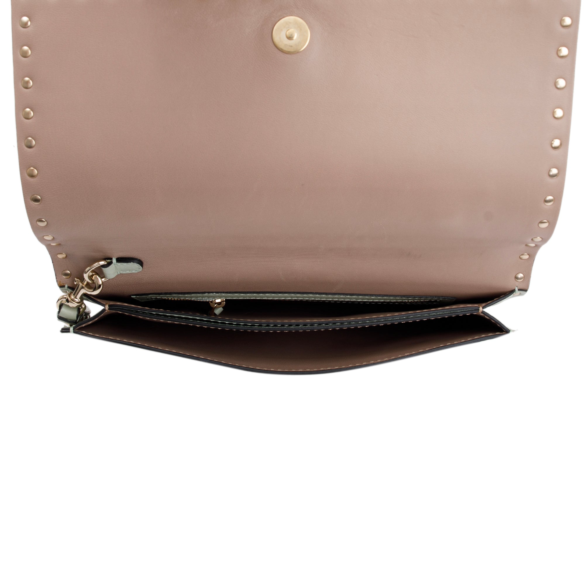 Valentino Green Calfskin Leather Rockstud Wristlet Clutch