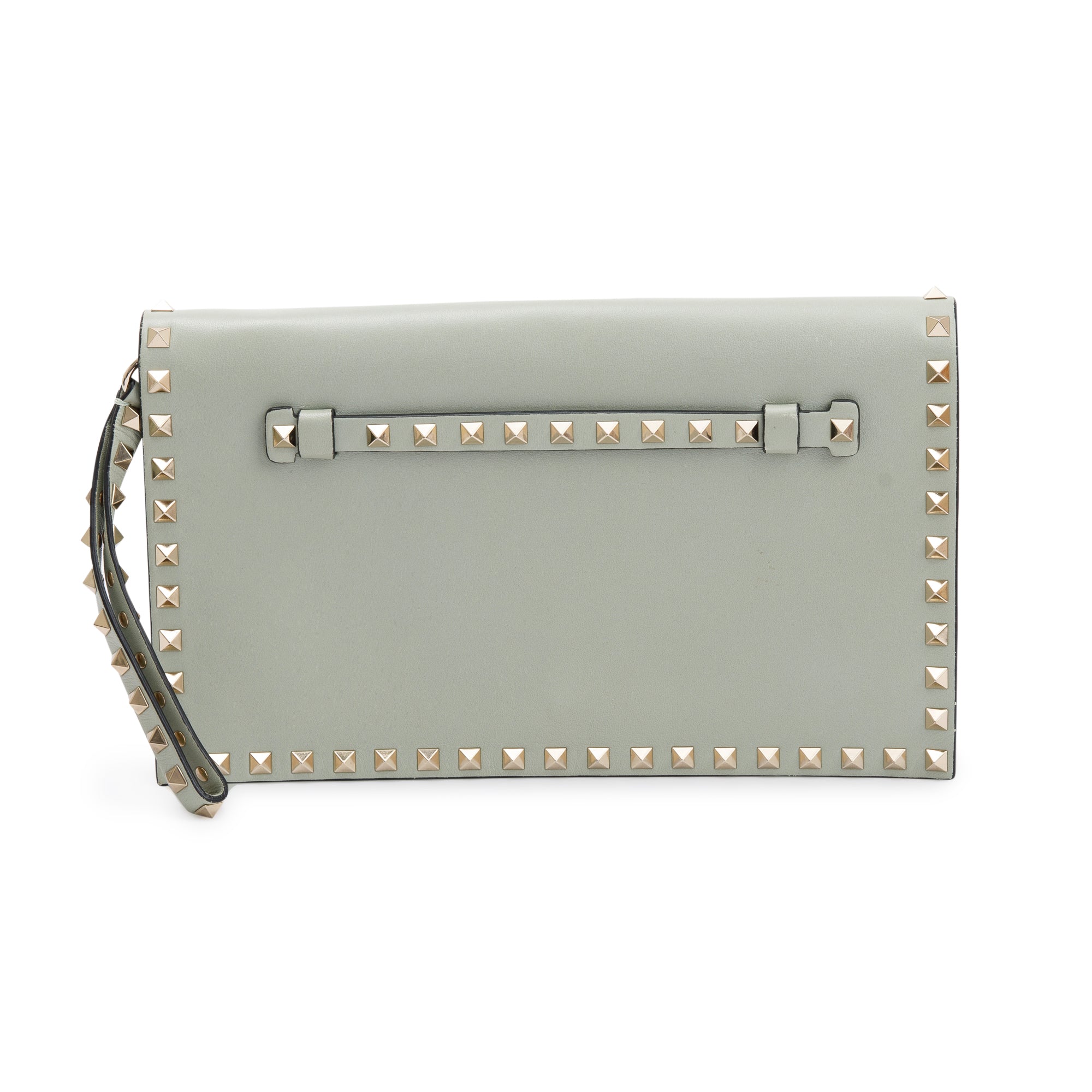 Valentino Green Calfskin Leather Rockstud Wristlet Clutch