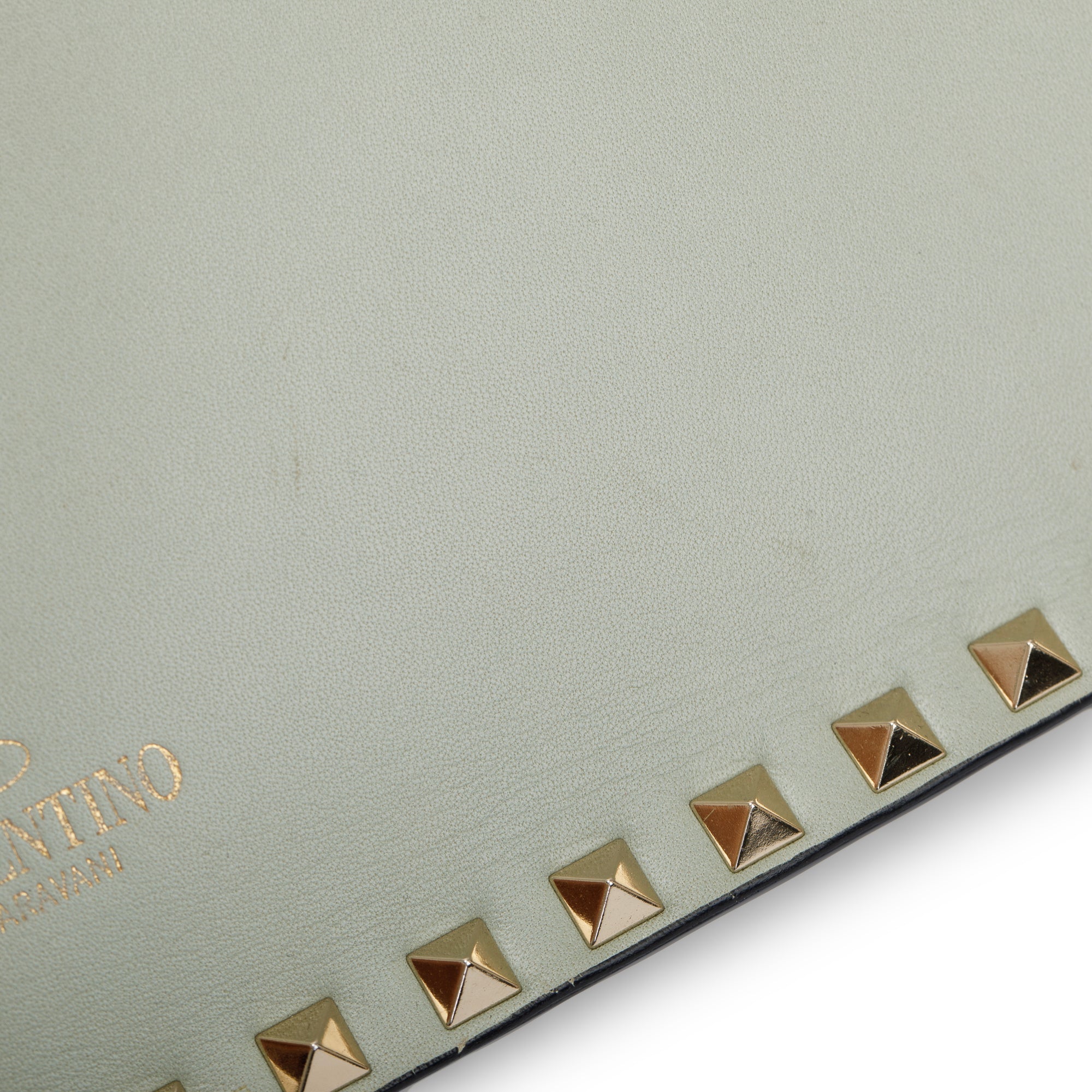 Valentino Green Calfskin Leather Rockstud Wristlet Clutch