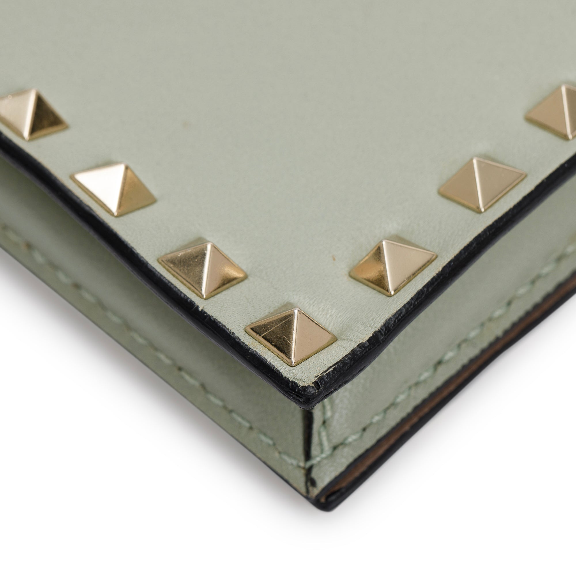 Valentino Green Calfskin Leather Rockstud Wristlet Clutch