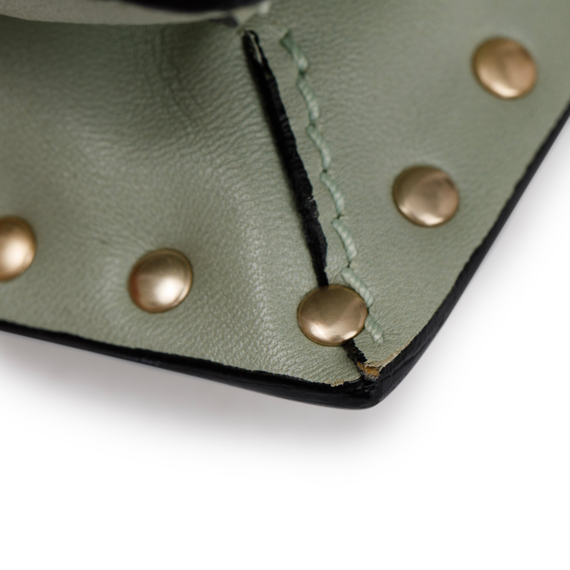 Valentino Green Calfskin Leather Rockstud Wristlet Clutch