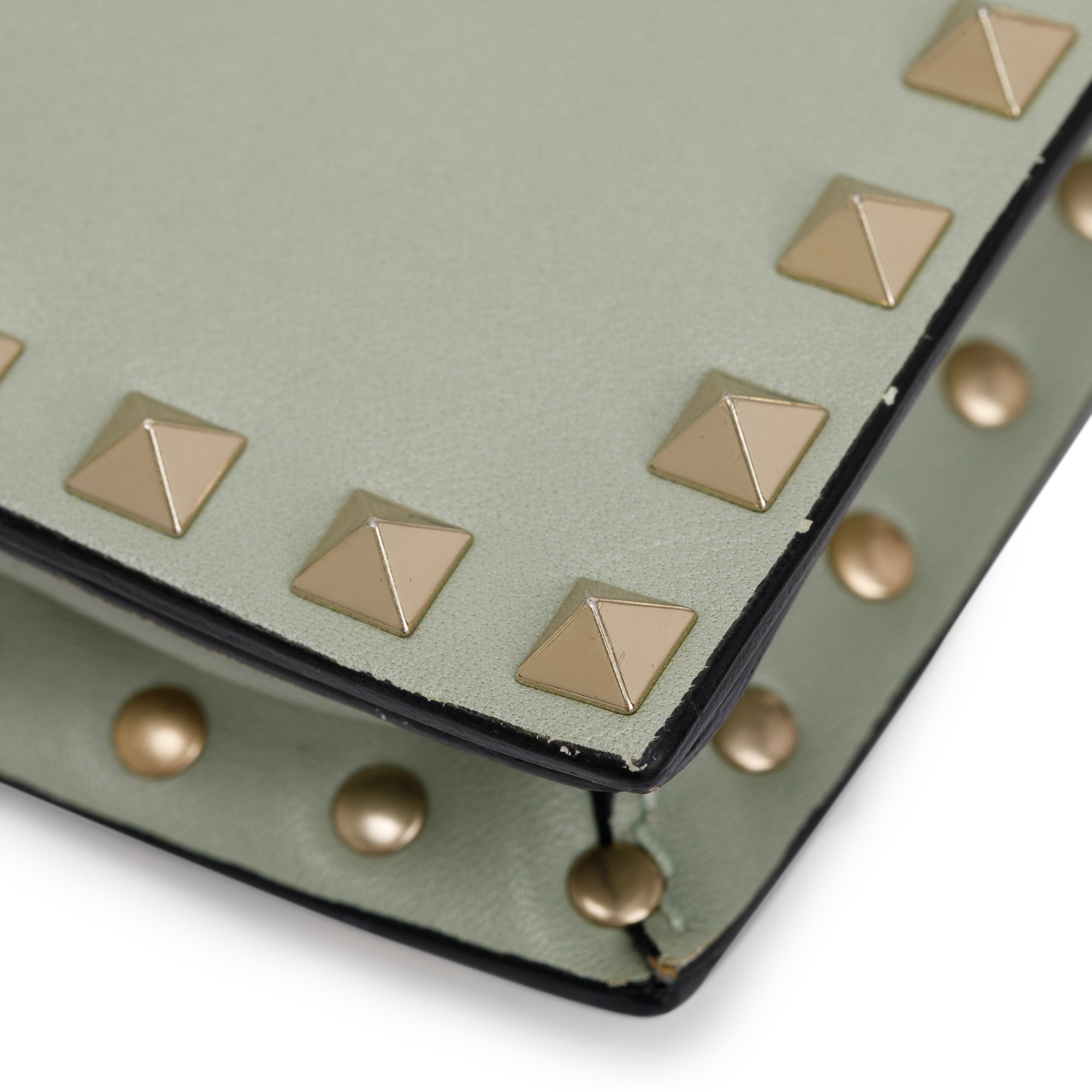 Valentino Green Calfskin Leather Rockstud Wristlet Clutch